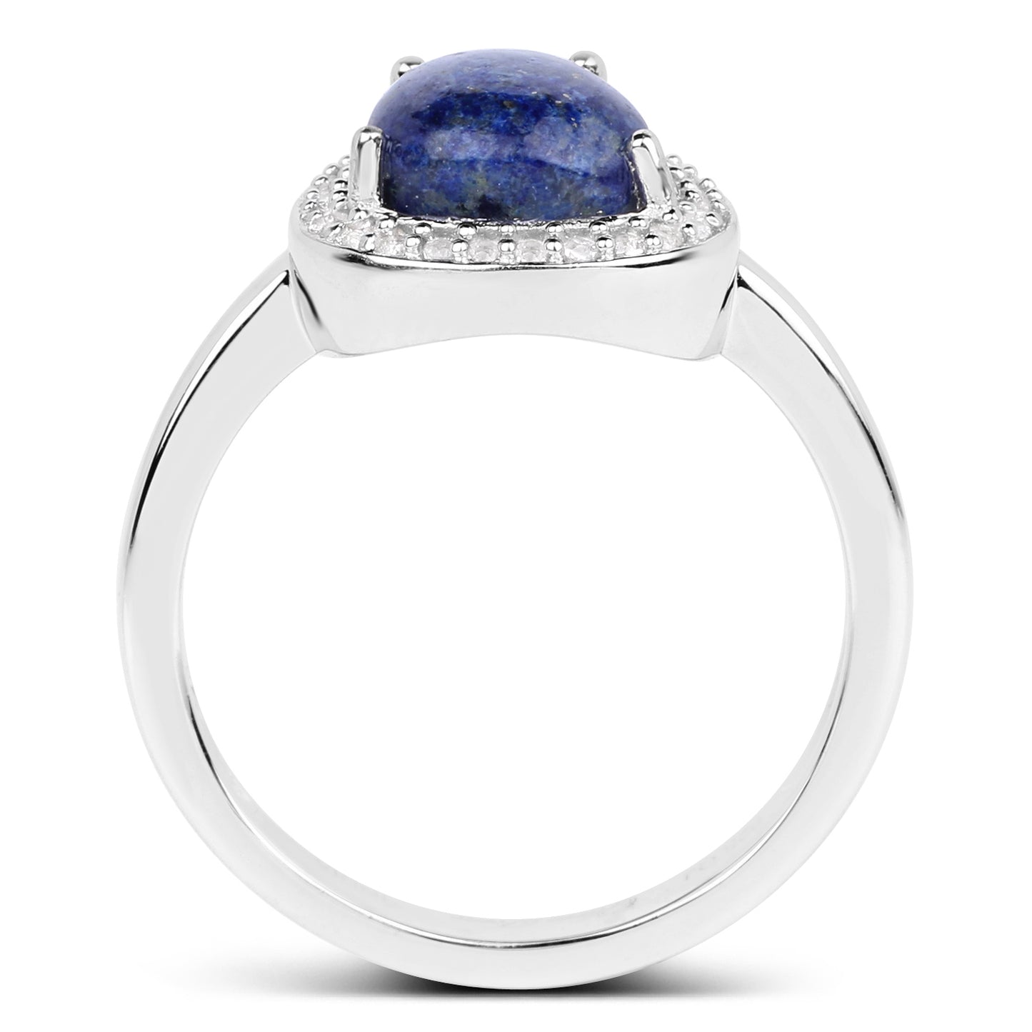 Genuine Lapis and White Topaz Sterling Silver Halo Ring