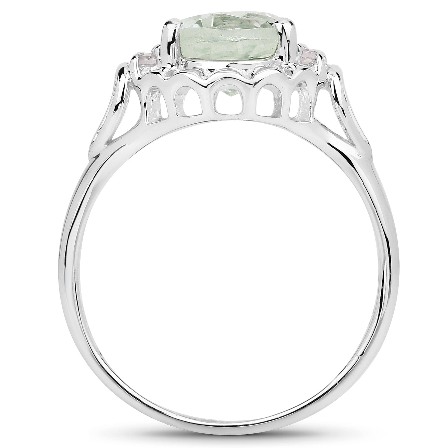 Genuine Green Amethyst and White Topaz Sterling Silver Halo Ring