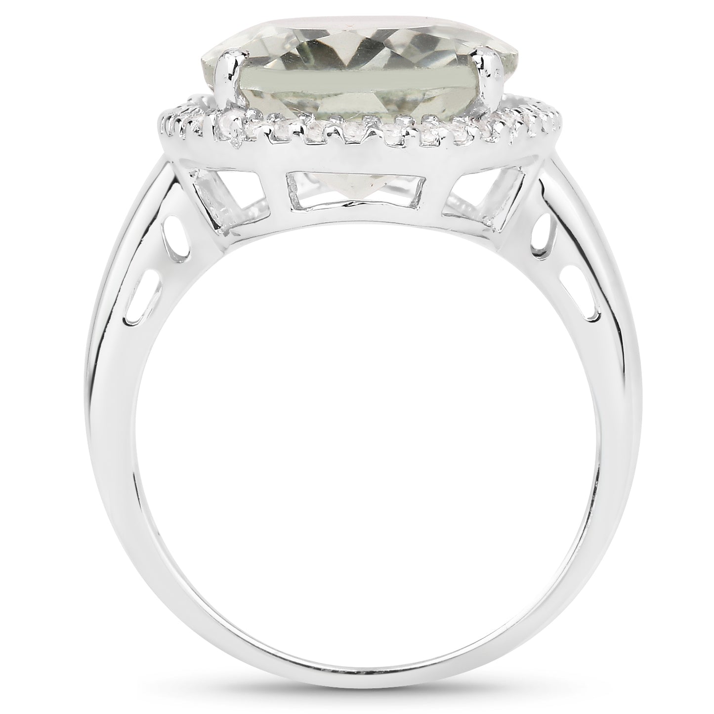 Genuine Green Amethyst and White Topaz Sterling Silver Halo Ring