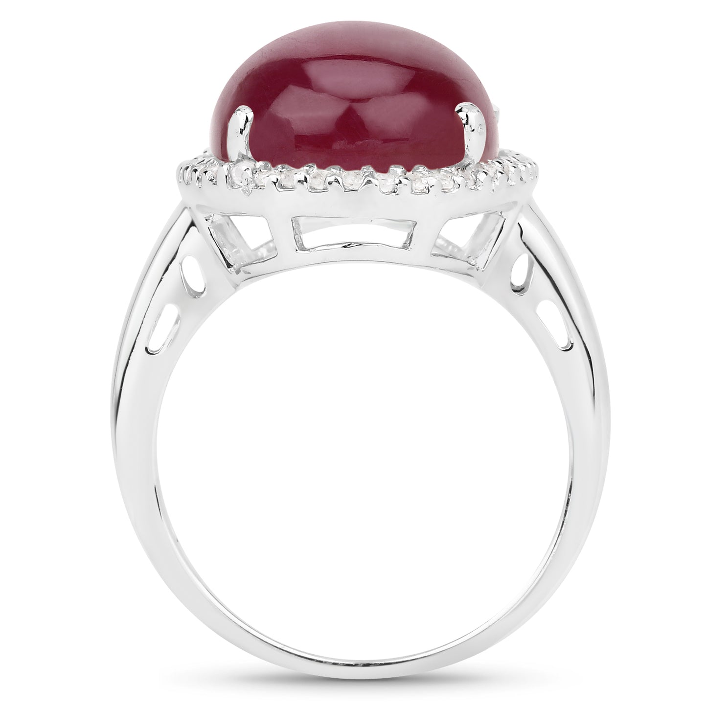Glass Filled Ruby and White Topaz Sterling Silver Halo Ring