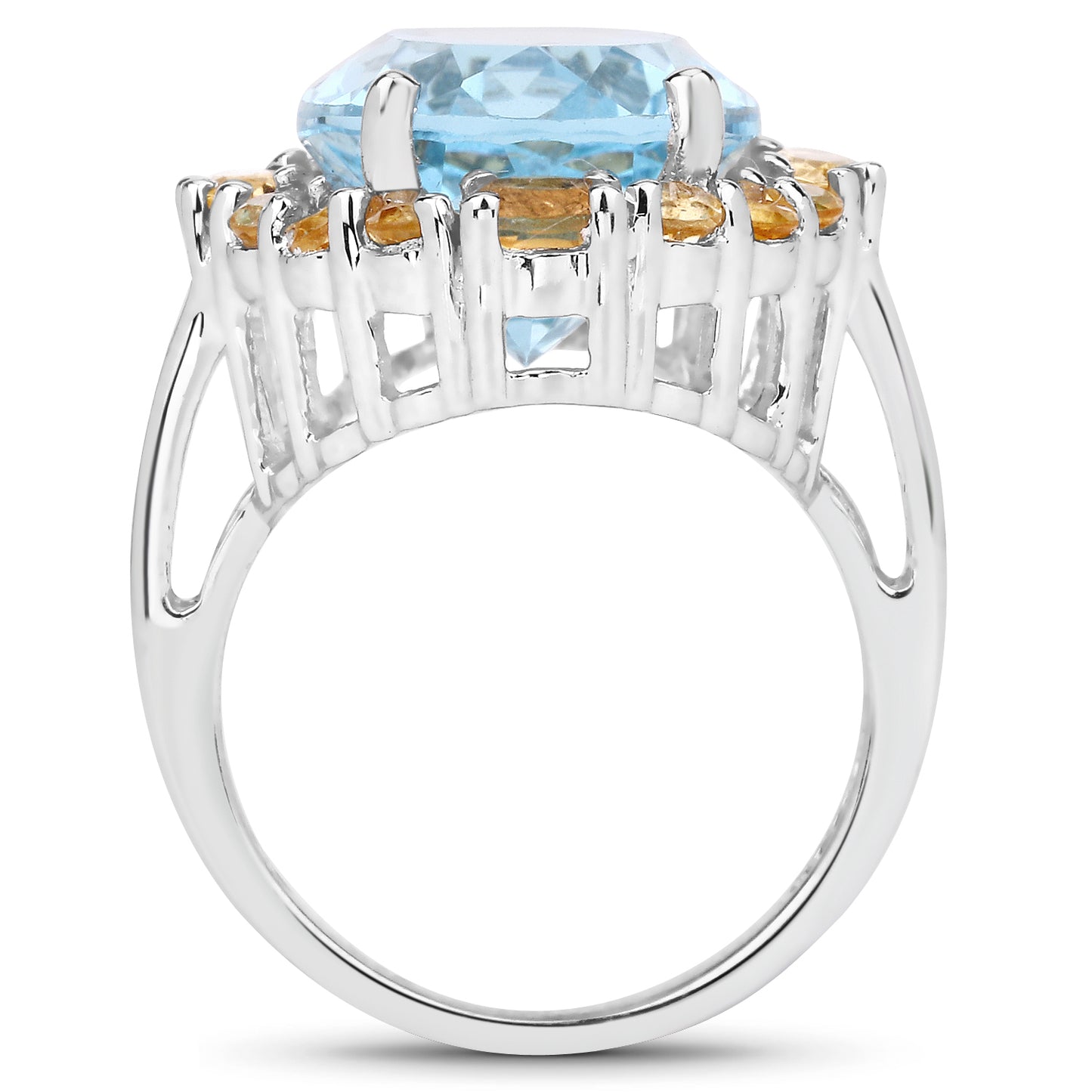 Genuine Blue Topaz and Citrine Sterling Silver Graduated Ring
