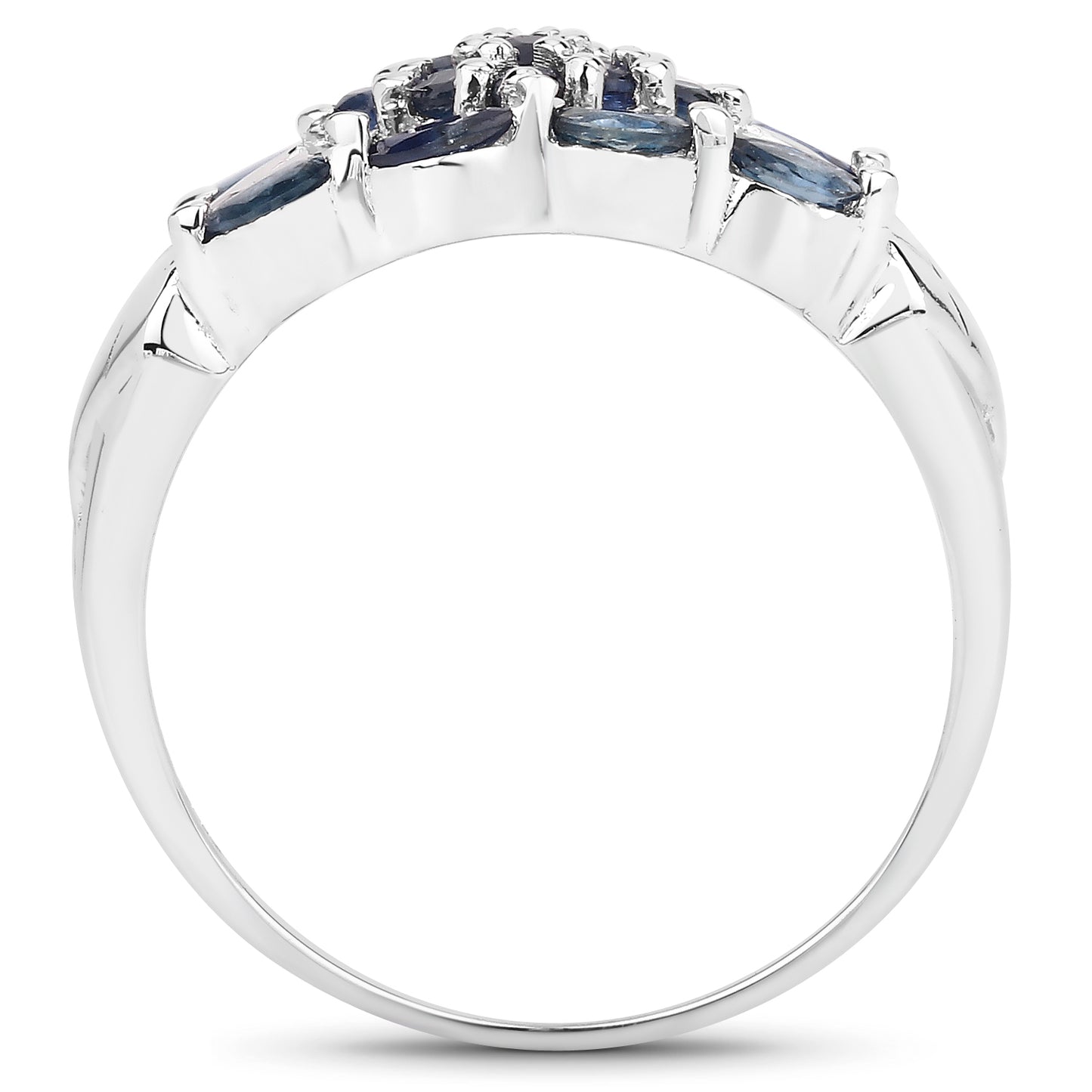 Genuine Blue Sapphire Sterling Silver Cluster Ring