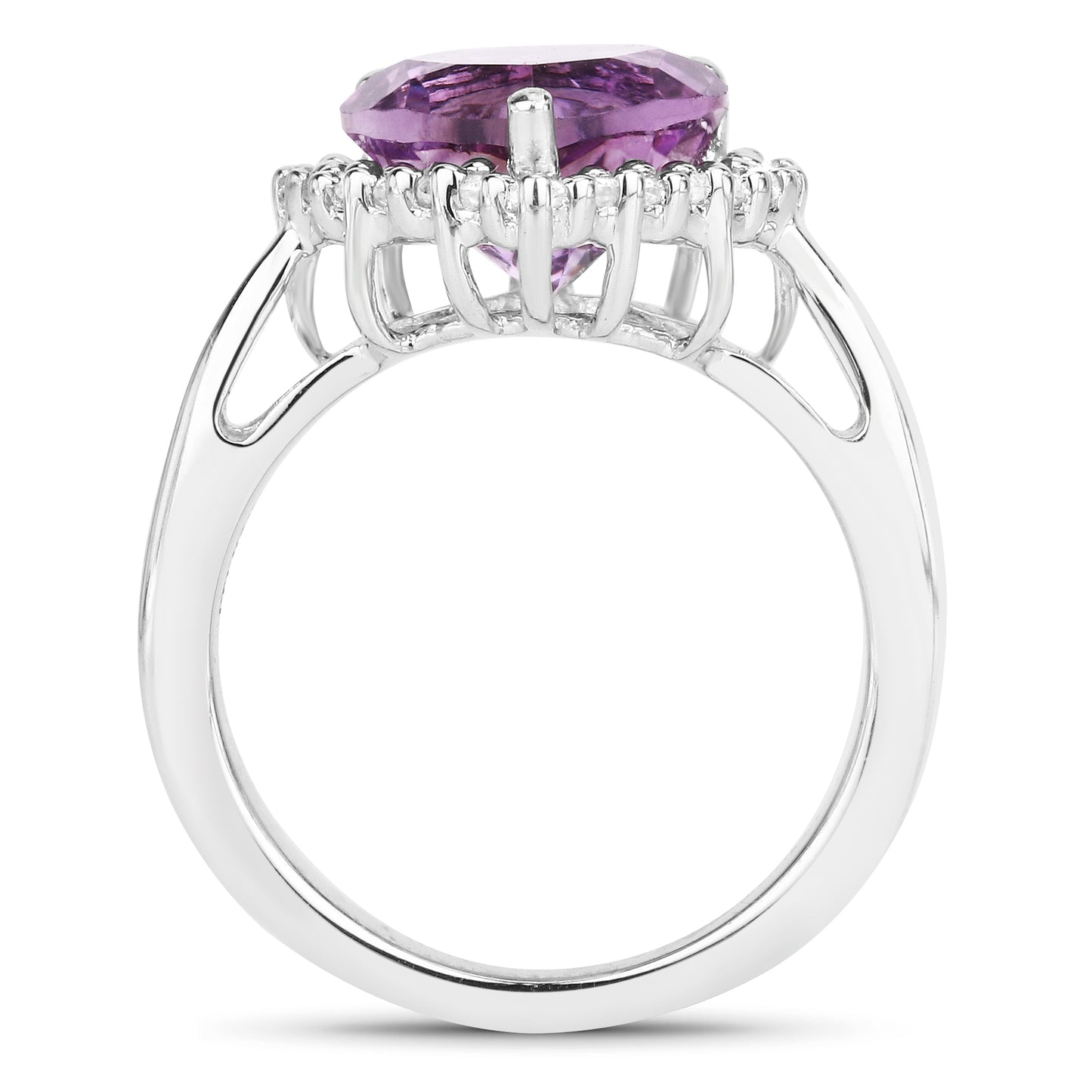 Genuine Amethyst Heart-Shaped and White Topaz Sterling Silver Ring