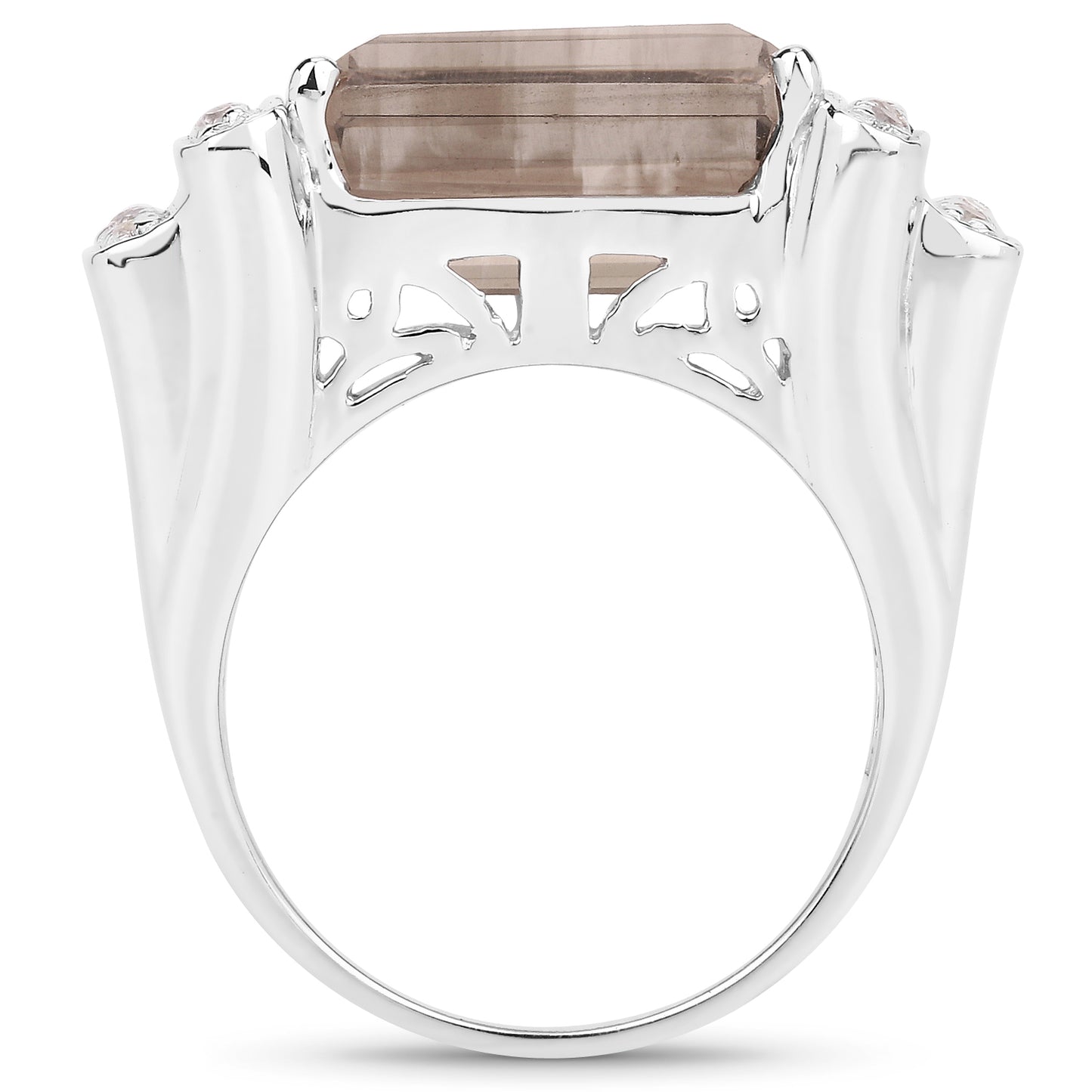 Genuine Smoky Quartz and White Topaz Sterling Silver Graduated Ring