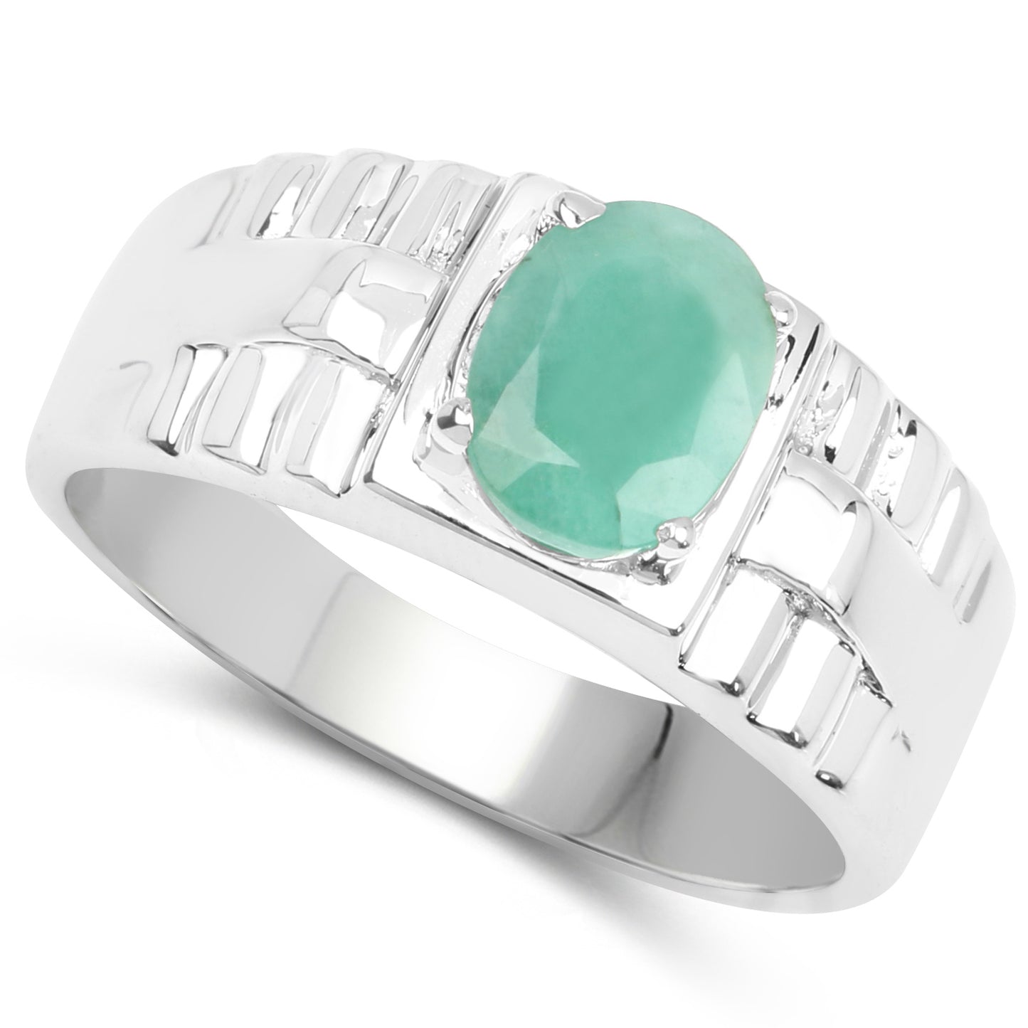 Genuine Emerald Sterling Silver Graduated Ring