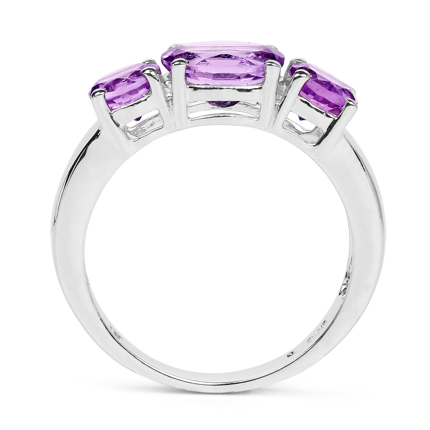 Genuine Amethyst Sterling Silver 3-Stone Ring
