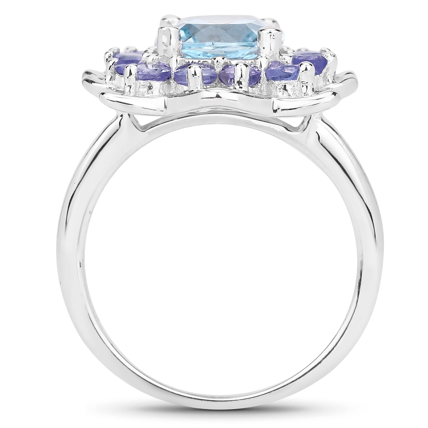 Genuine Blue Topaz and Tanzanite Sterling Silver Graduated Ring