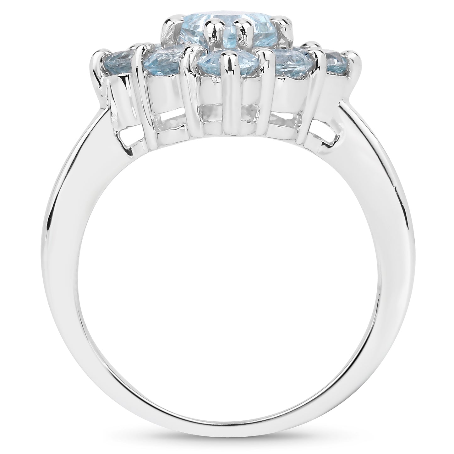 Genuine Blue Topaz Sterling Silver Cluster Ring