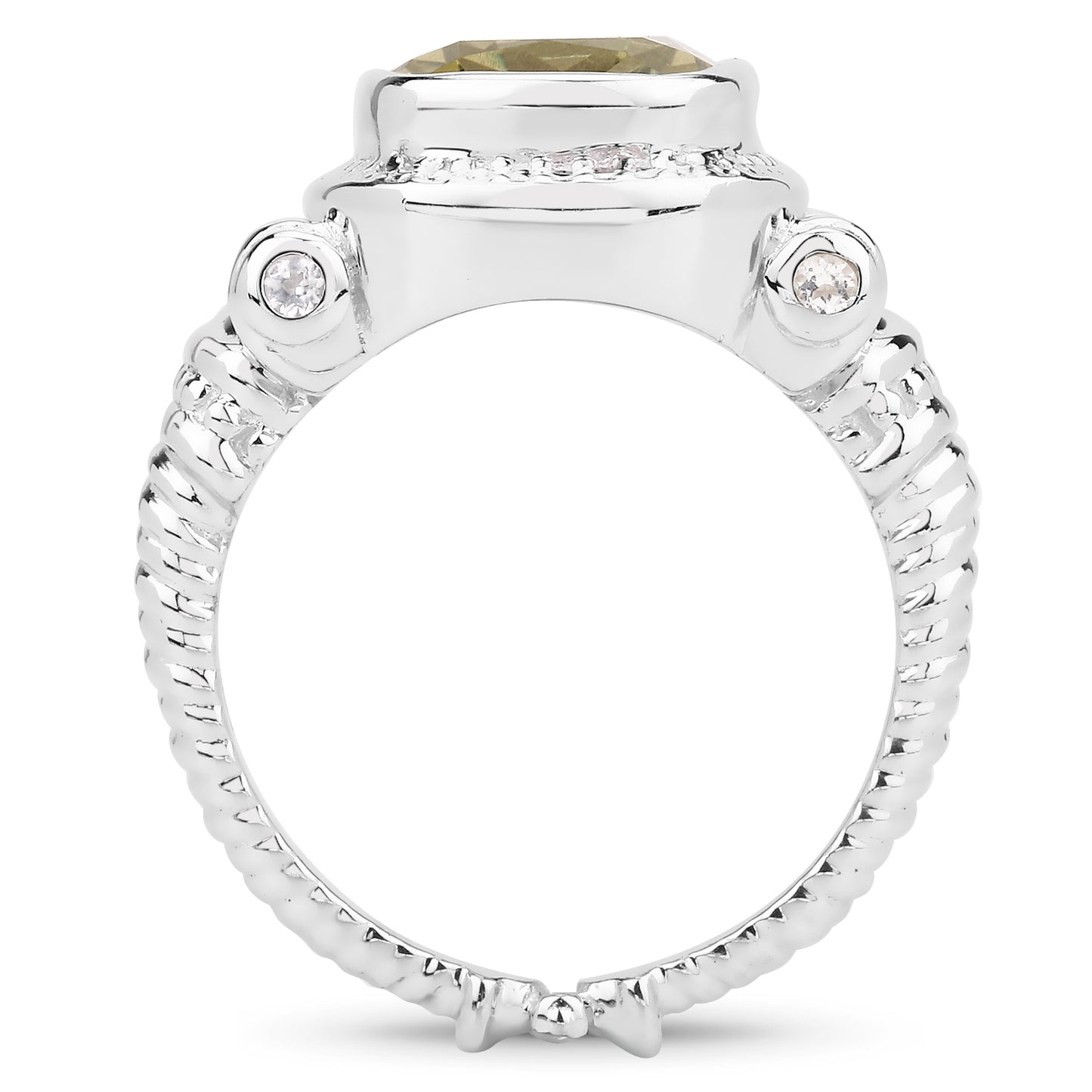 Genuine Lemon Quartz and White Topaz Sterling Silver Ring