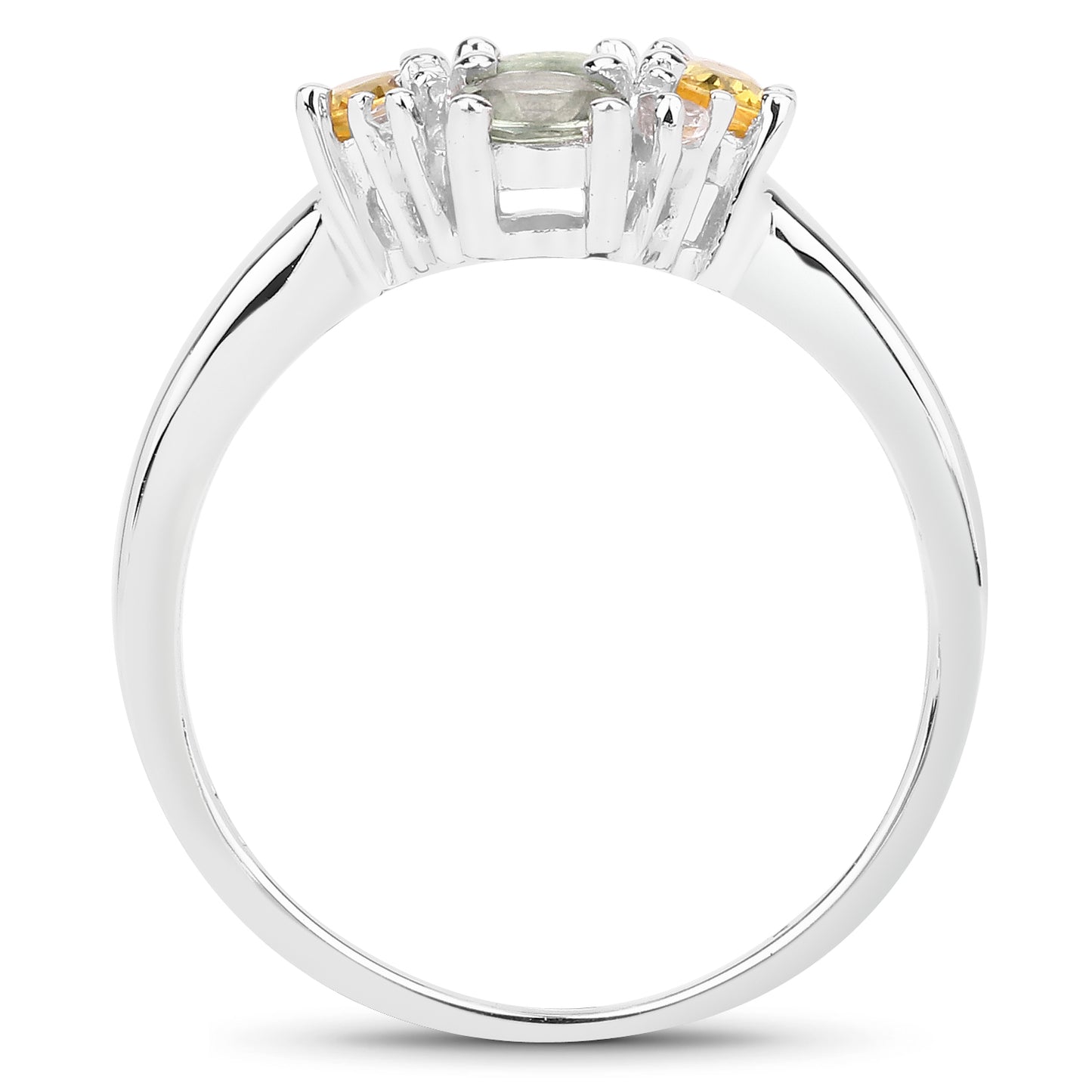 Genuine Green Sapphire Yellow Sapphire and White Diamond Sterling Silver Ring