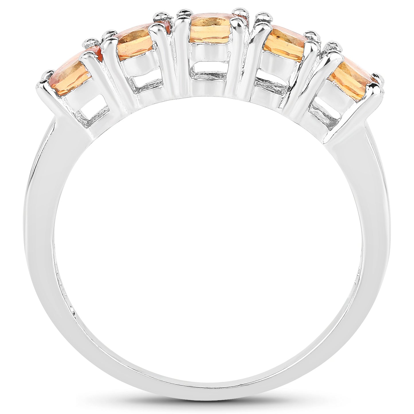 Genuine Orange Sapphire Sterling Silver 5-Stone Ring