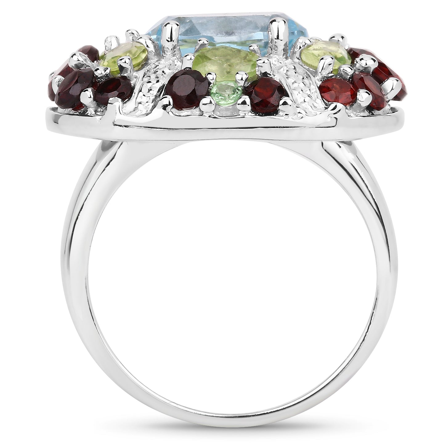 Genuine Multi-Gemstones Sterling Silver Cluster Ring