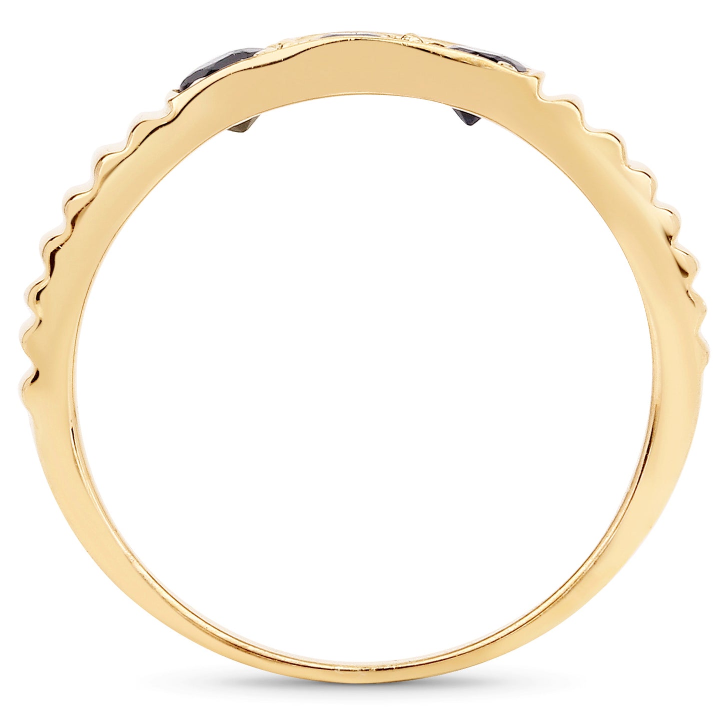 Genuine 14K Yellow Gold Plated Plated Black Sapphire Sterling Silver 3-Stone Band Ring