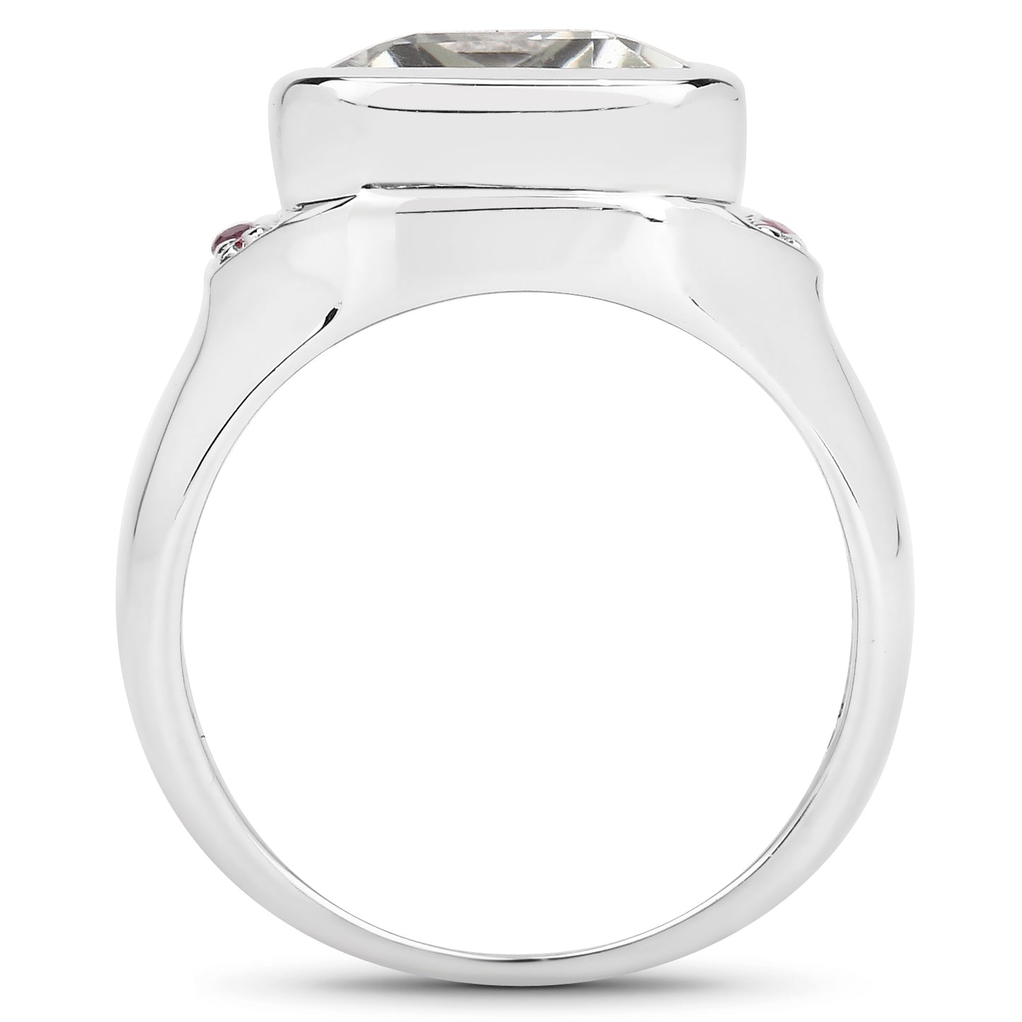 Genuine Green Amethyst and Ruby Sterling Silver Ring