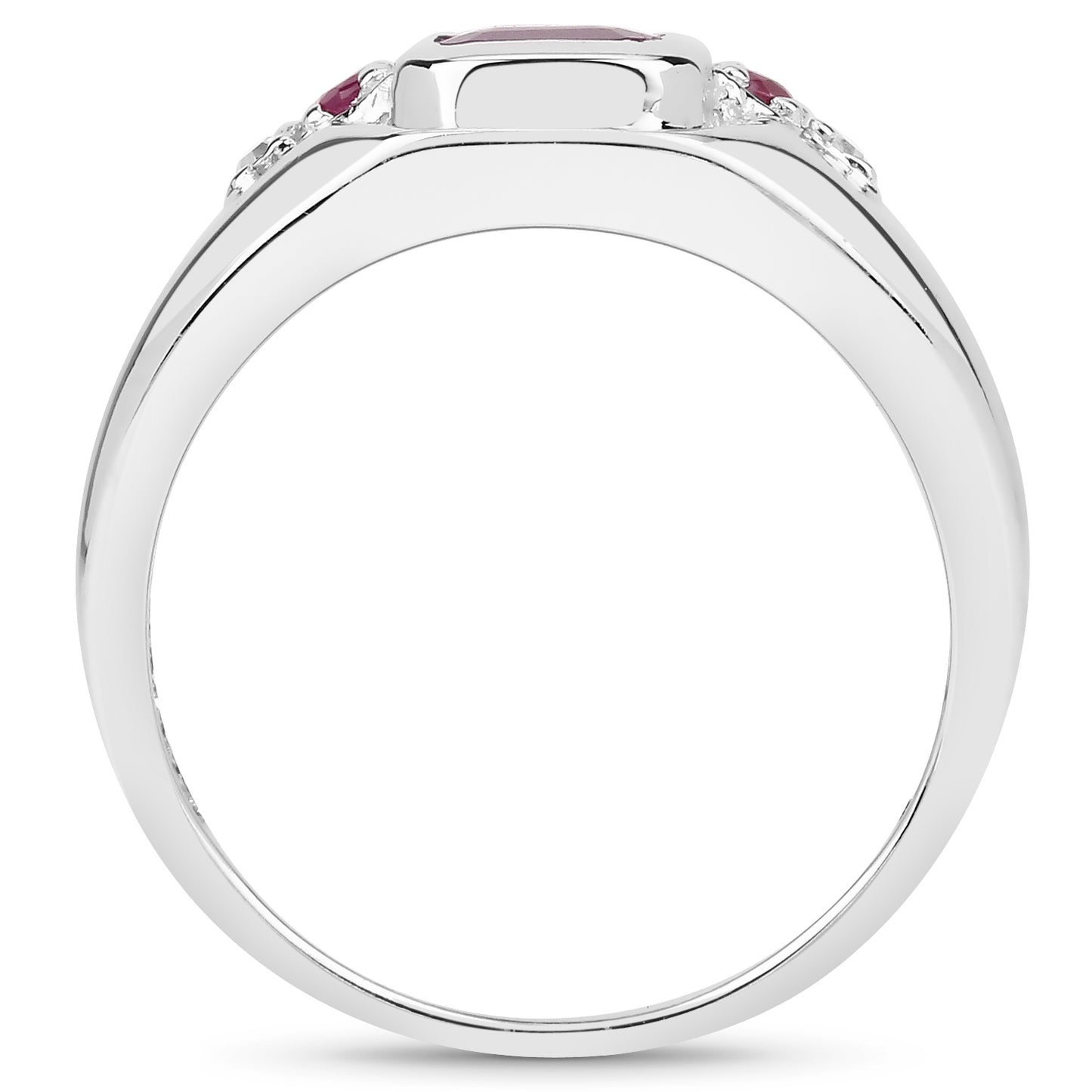 Genuine Ruby and White Diamond Sterling Silver 3-Stone Ring