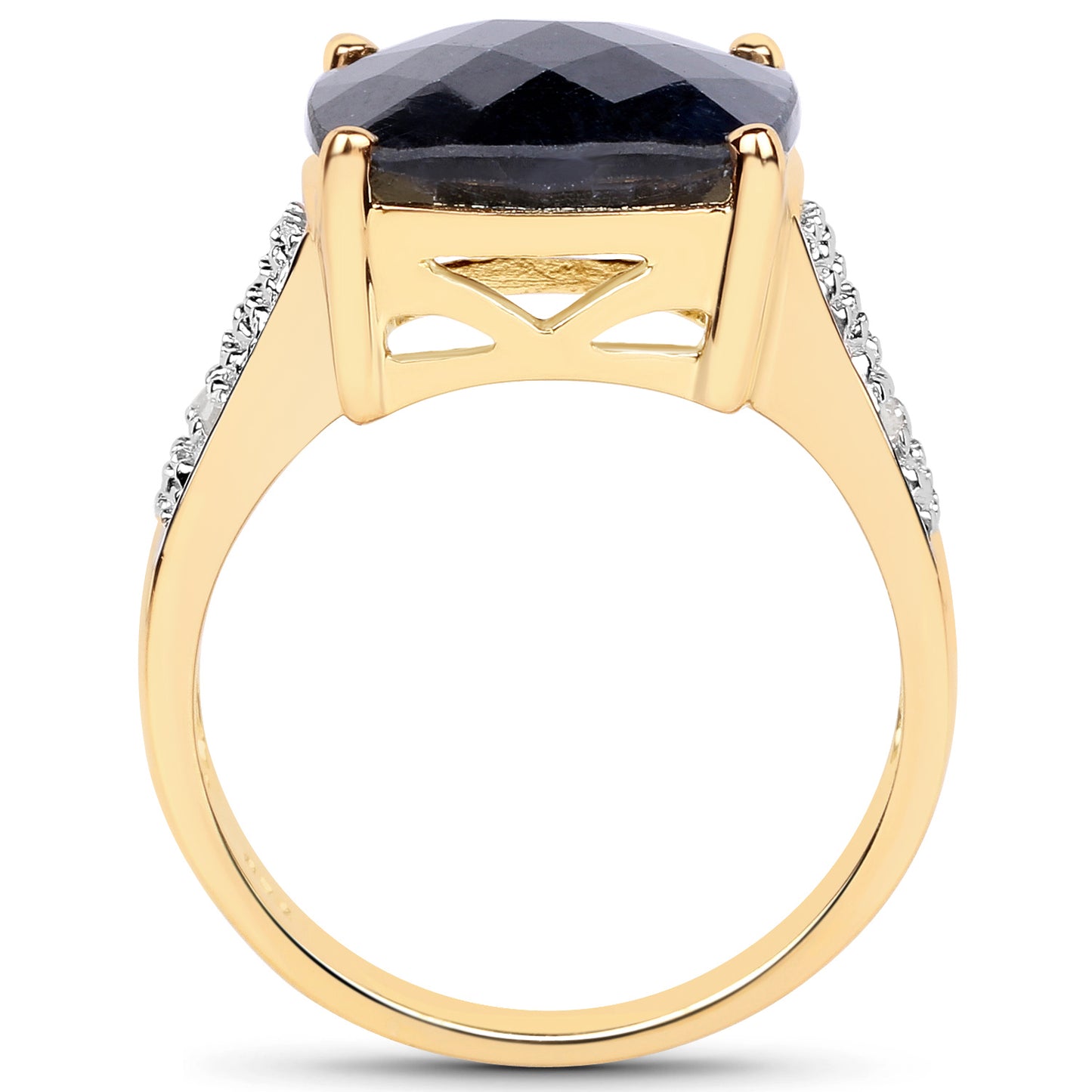 14K Yellow Gold Plated Dyed Sapphire and White Diamond Sterling Silver Bridge Ring