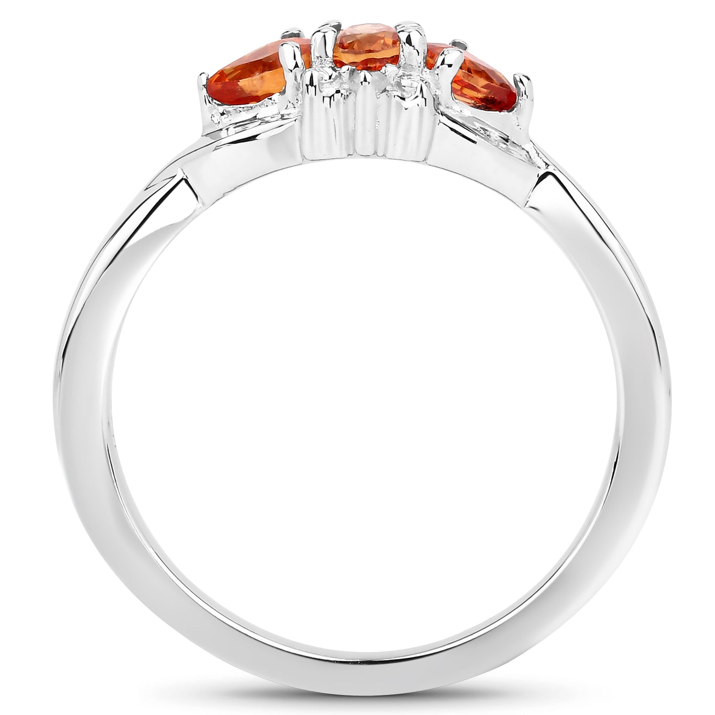 Genuine Orange Sapphire and White Diamond Sterling Silver 3-Stone Ring