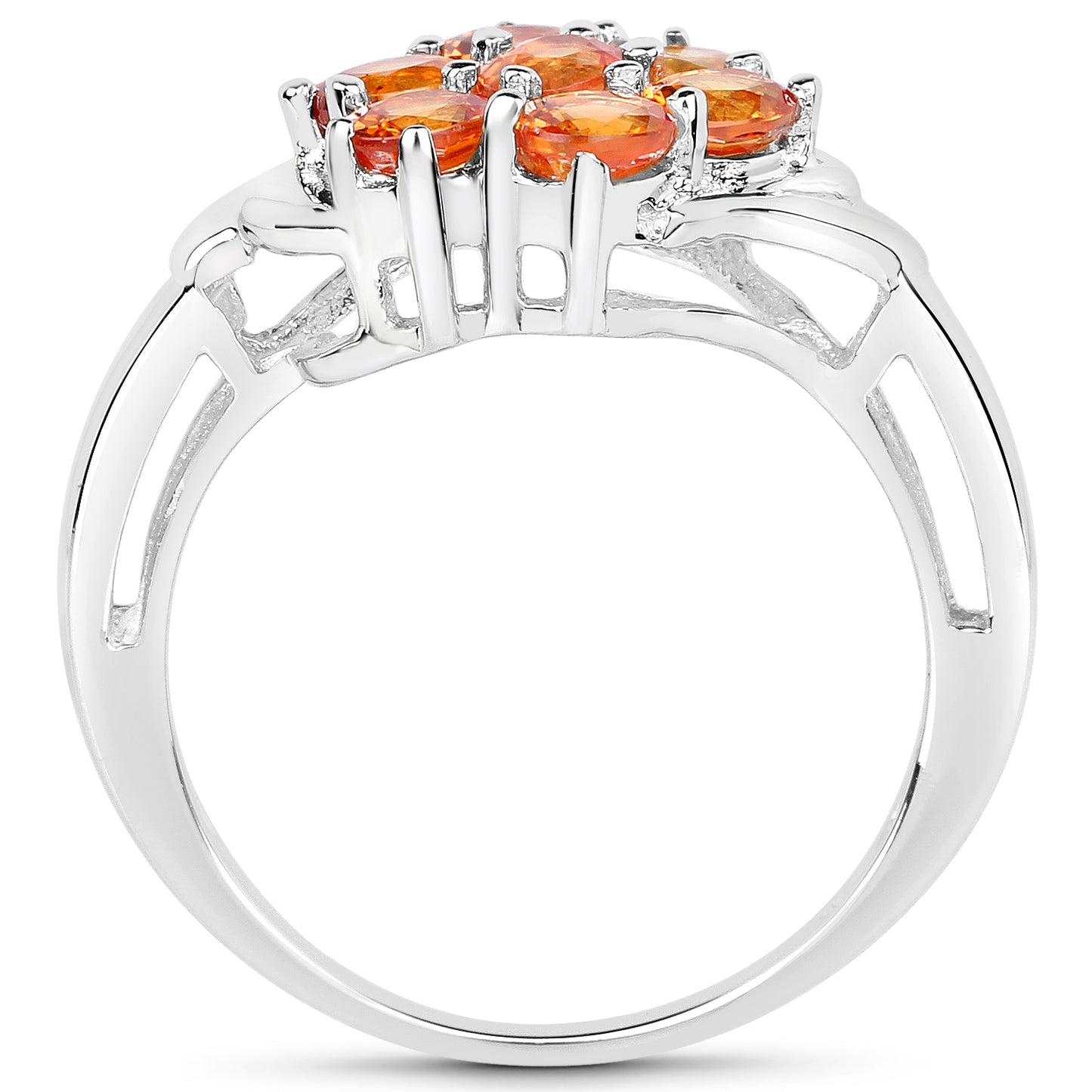 Genuine Orange Sapphire Sterling Silver Cluster Ring