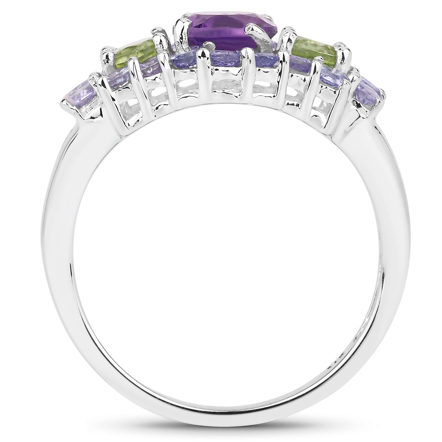 Genuine Multi Stone Sterling Silver Cocktail Ring