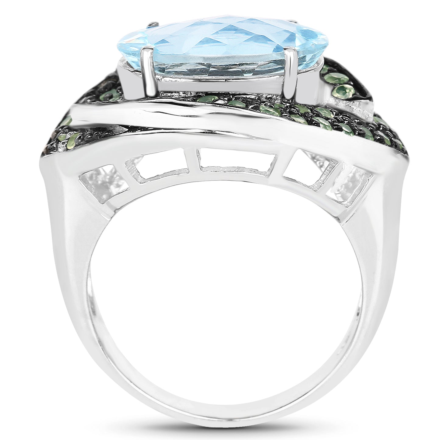 Genuine Blue Topaz and Peridot Sterling Silver Graduated Ring