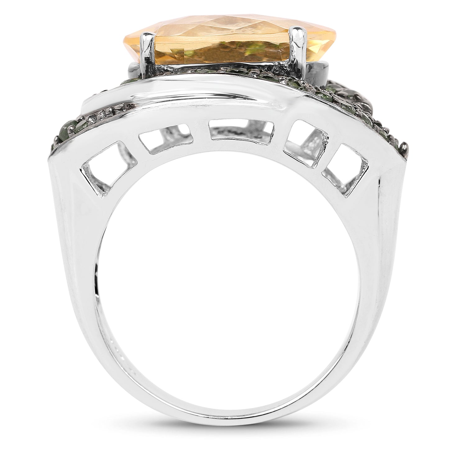 Genuine Citrine and Chrome Diopside Sterling Silver Cocktail Ring