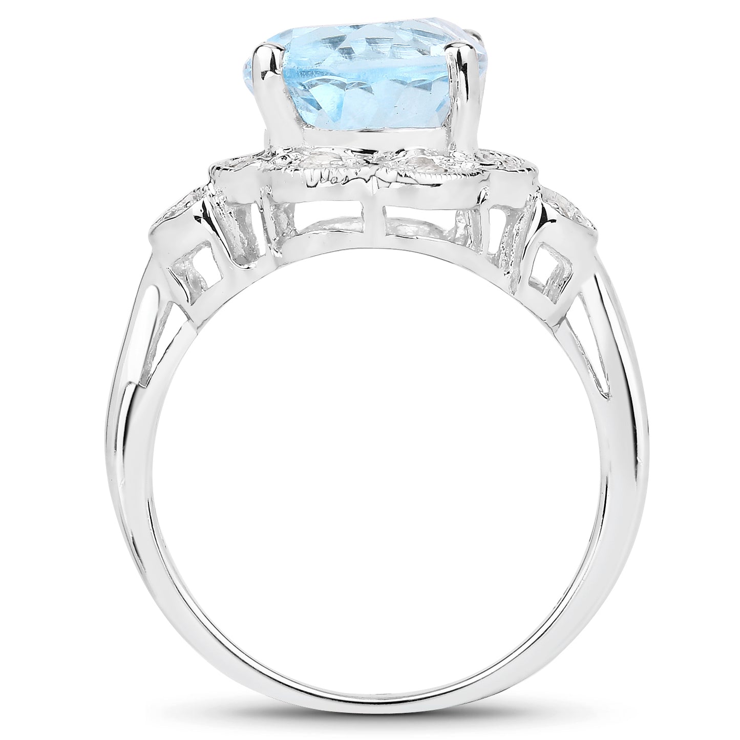 Genuine Blue Topaz and White Topaz Sterling Silver Cocktail Ring