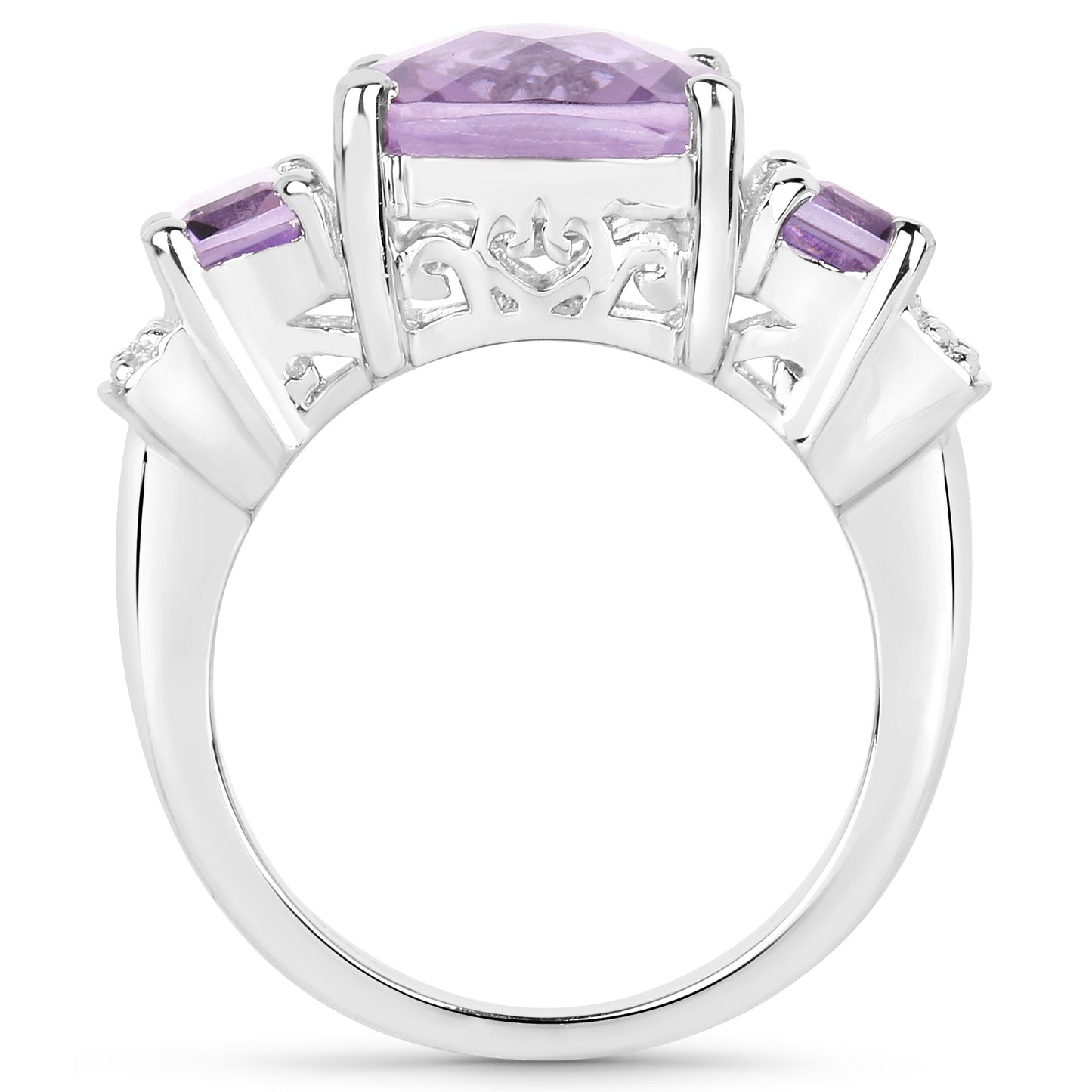 Genuine Amethyst and White Topaz Sterling Silver 3-Stone Ring