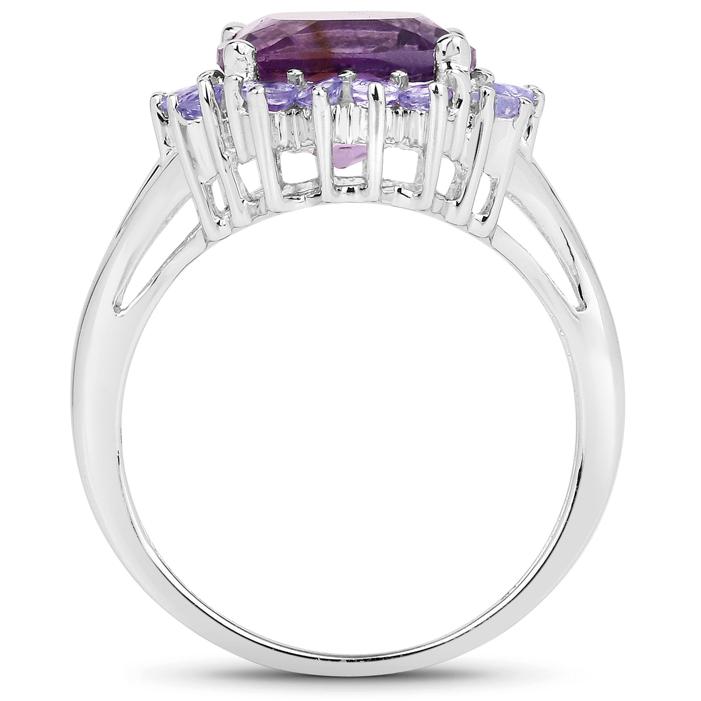 Genuine Amethyst and Tanzanite Sterling Silver Graduated Ring