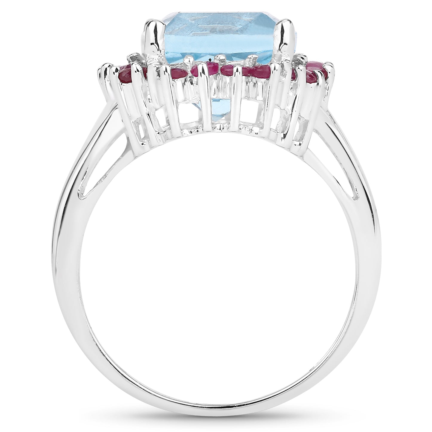 Genuine Blue Topaz and Ruby Sterling Silver Graduated Ring