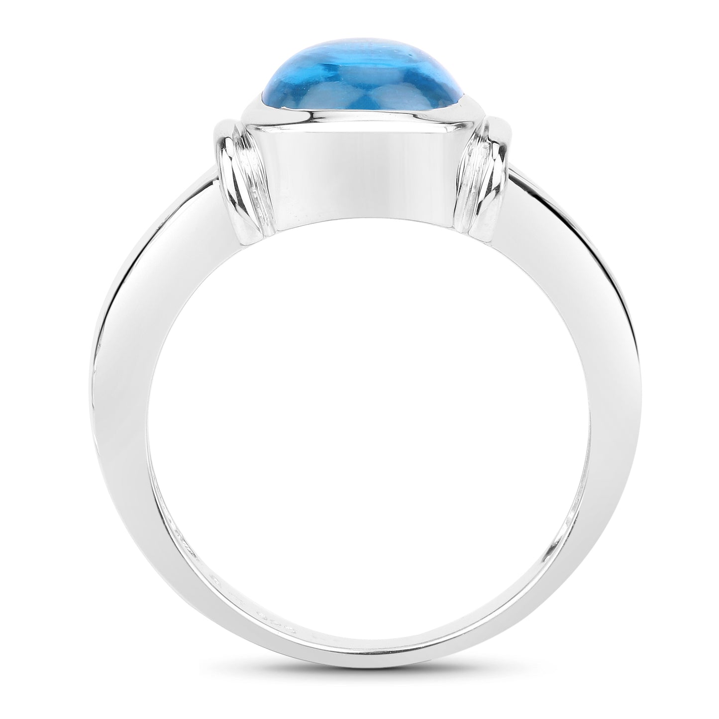 Genuine Blue Topaz Cushion Cabochon Sterling Silver Ring