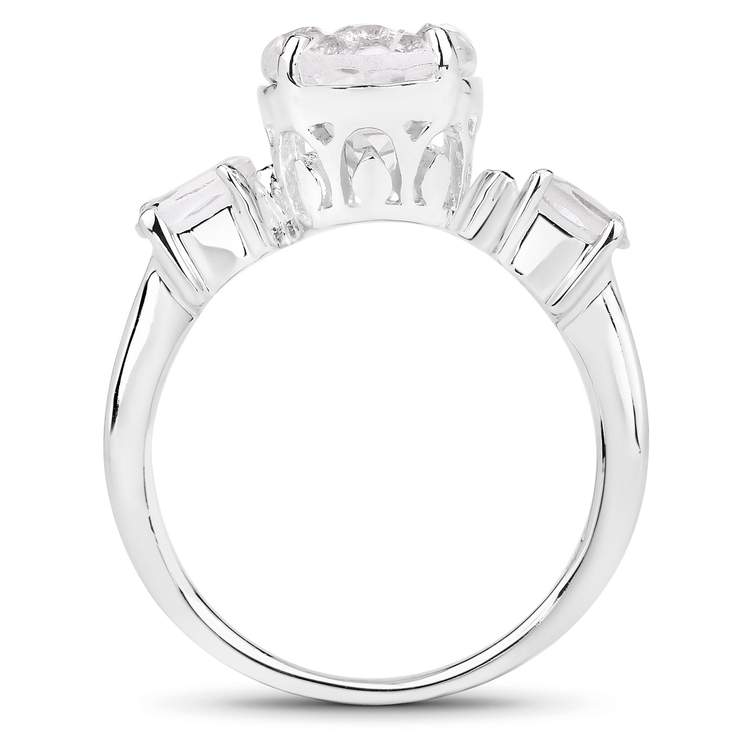 Genuine Crystal Quartz and Crystal Quartz Sterling Silver 3-Stone Graduated Ring