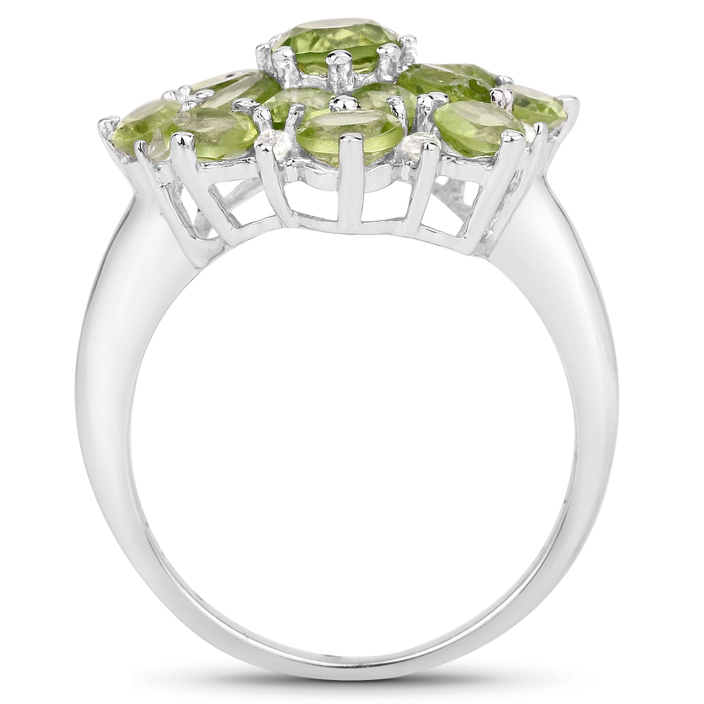 Genuine Peridot and White Topaz Sterling Silver Floral Ring