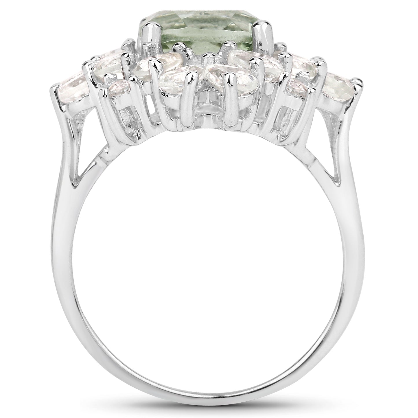 Genuine Green Amethyst and White Topaz Sterling Silver Graduated Ring