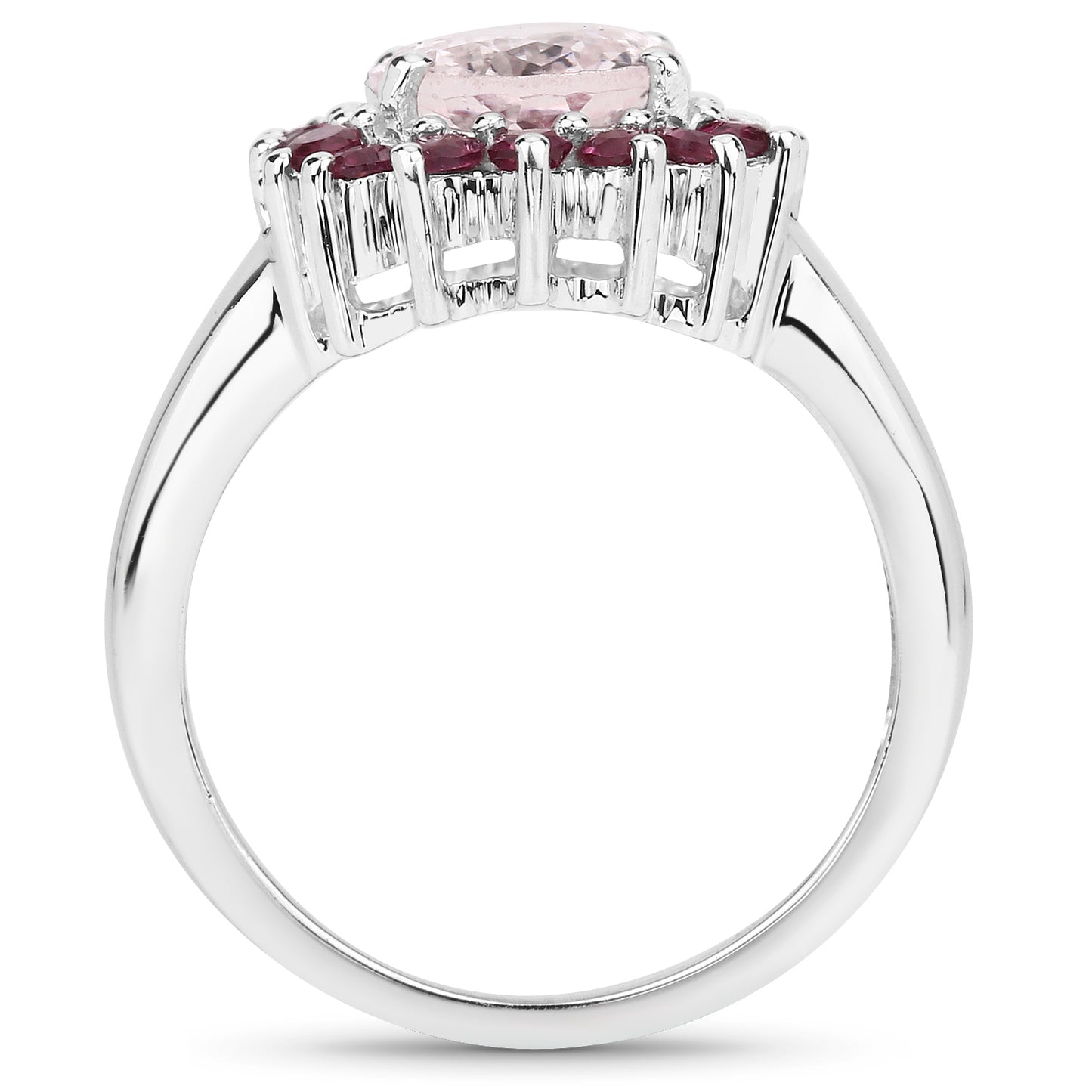 Genuine Morganite and Rhodolite Sterling Silver Graduated Ring