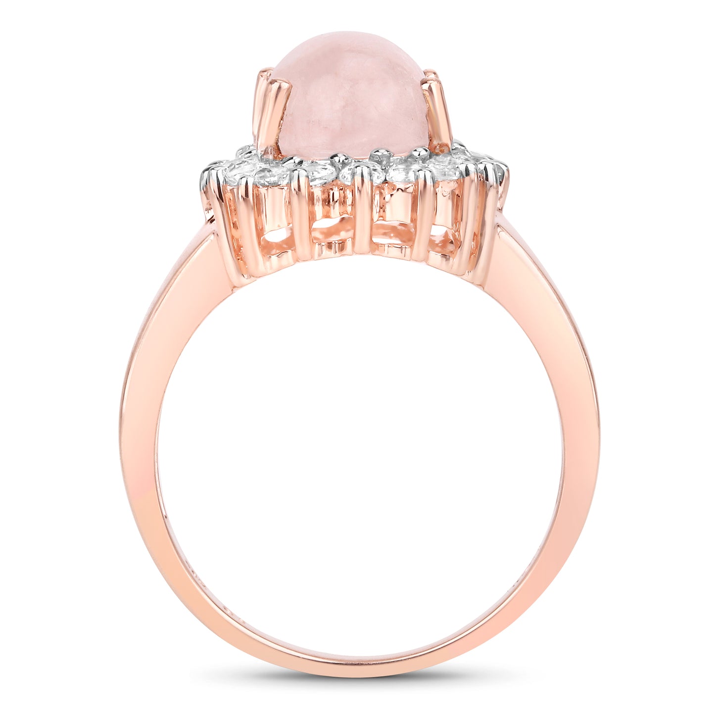 Genuine 14K Rose Gold Plated Morganite and White Topaz Sterling Silver Halo Ring