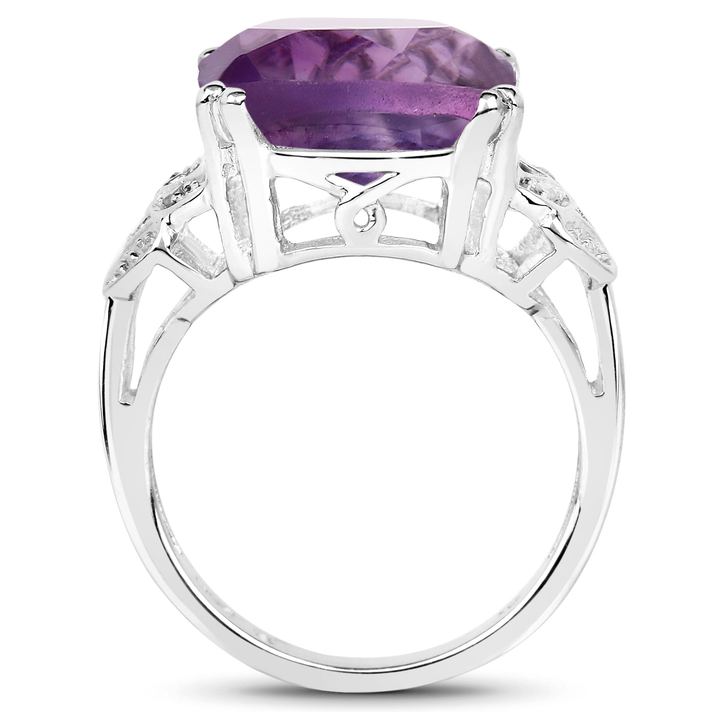 Genuine Amethyst and White Topaz Sterling Silver Bridge Ring