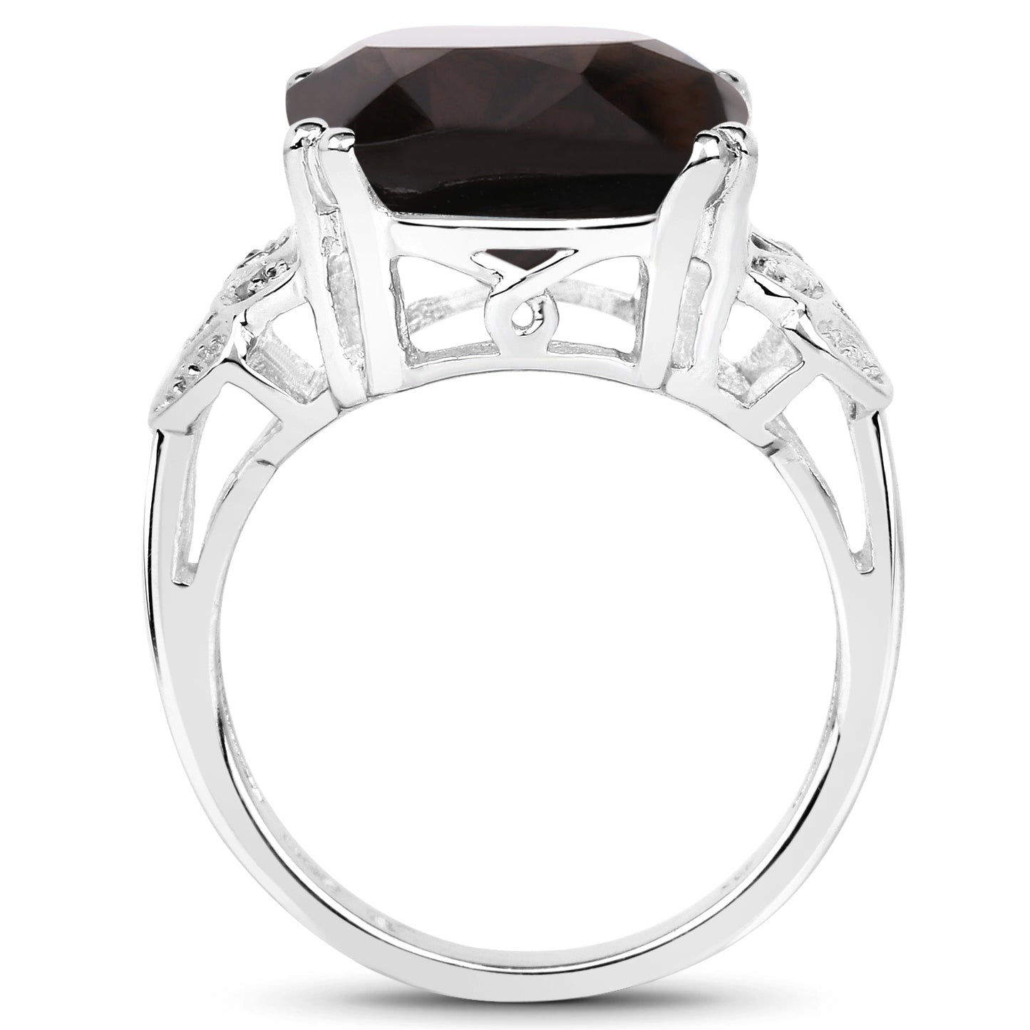 Genuine Smoky Quartz and White Diamond Sterling Silver Graduated Ring