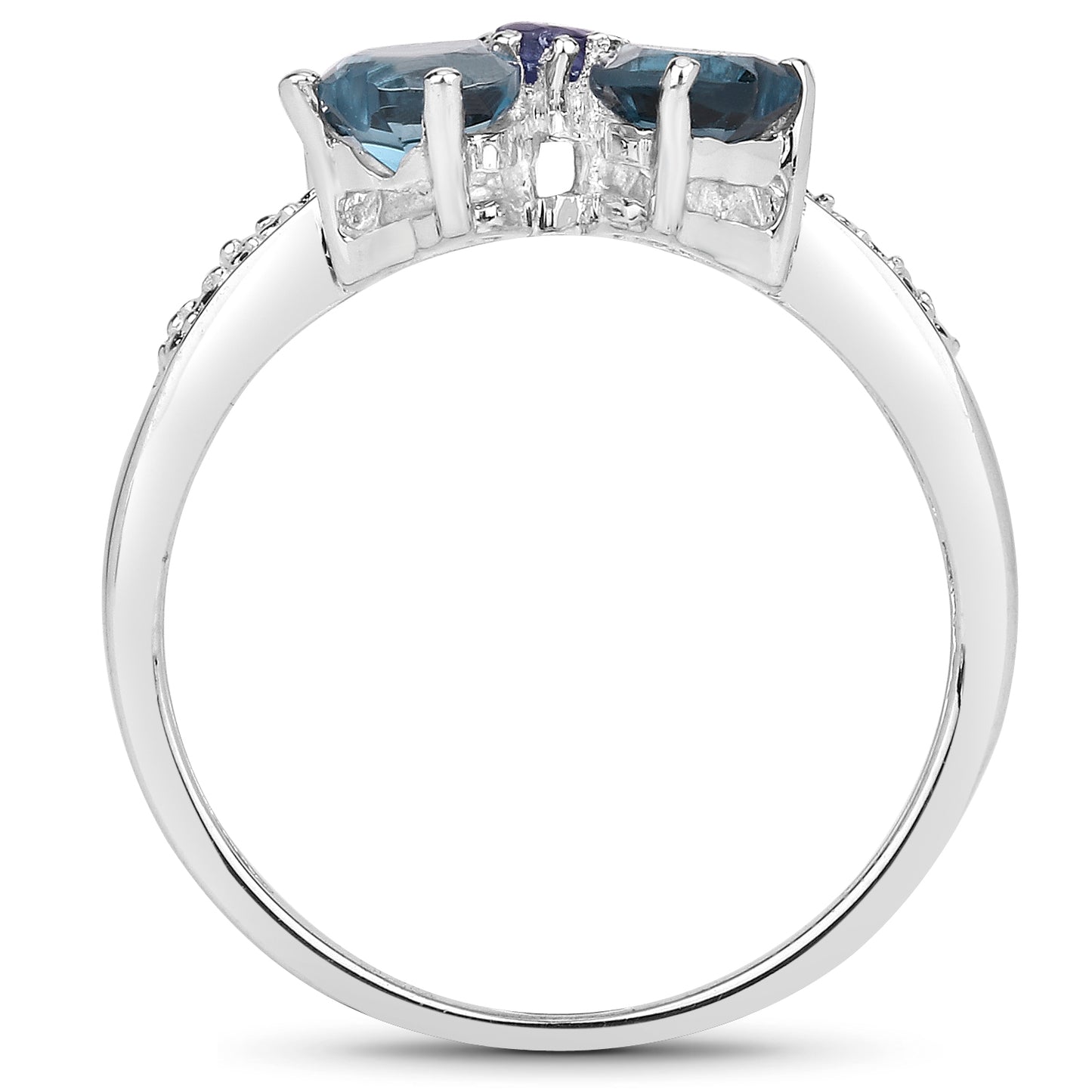 Genuine London Blue Topaz,Tanzanite and White Topaz Sterling Silver Floral Ring