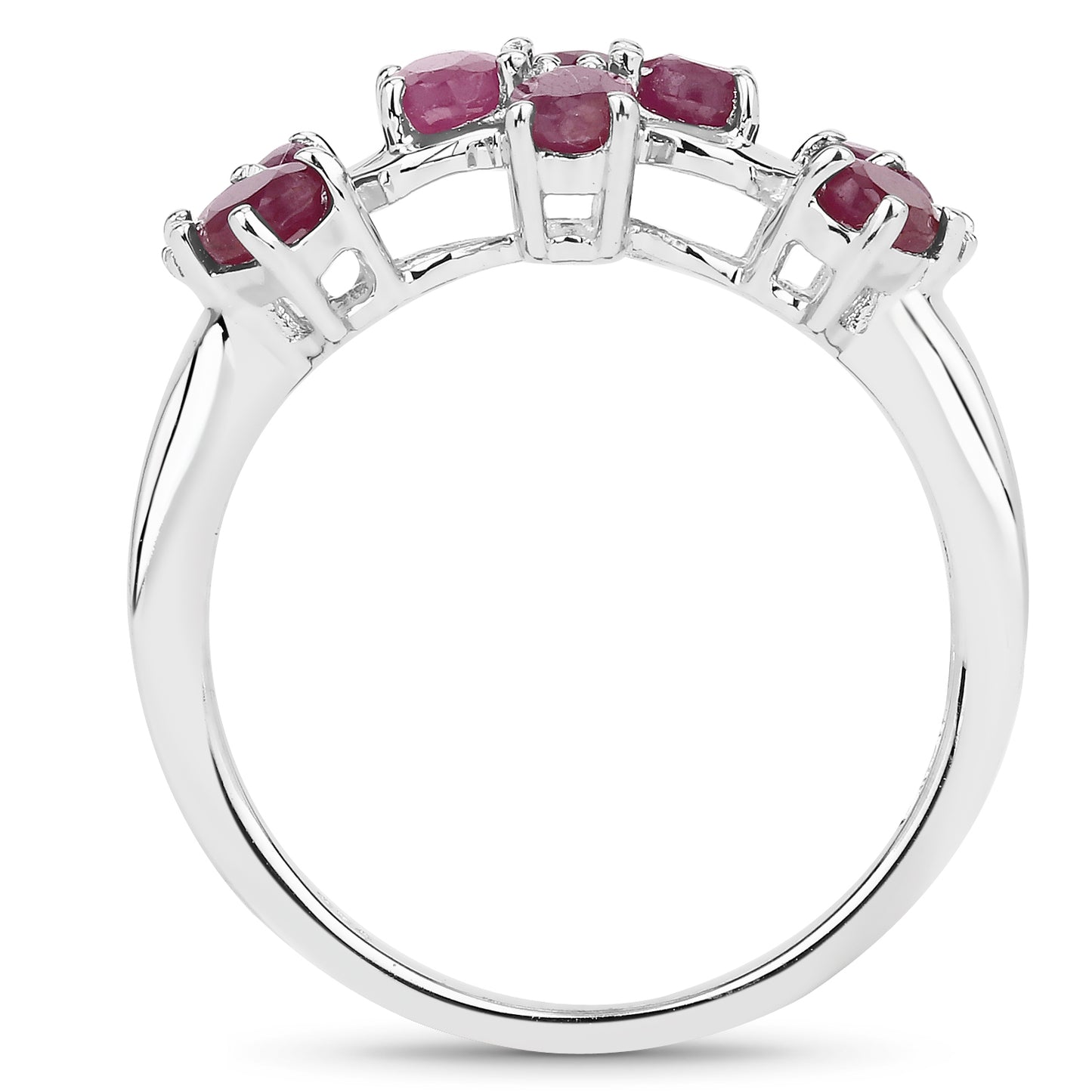 Genuine Ruby and White Topaz Sterling Silver Floral Ring