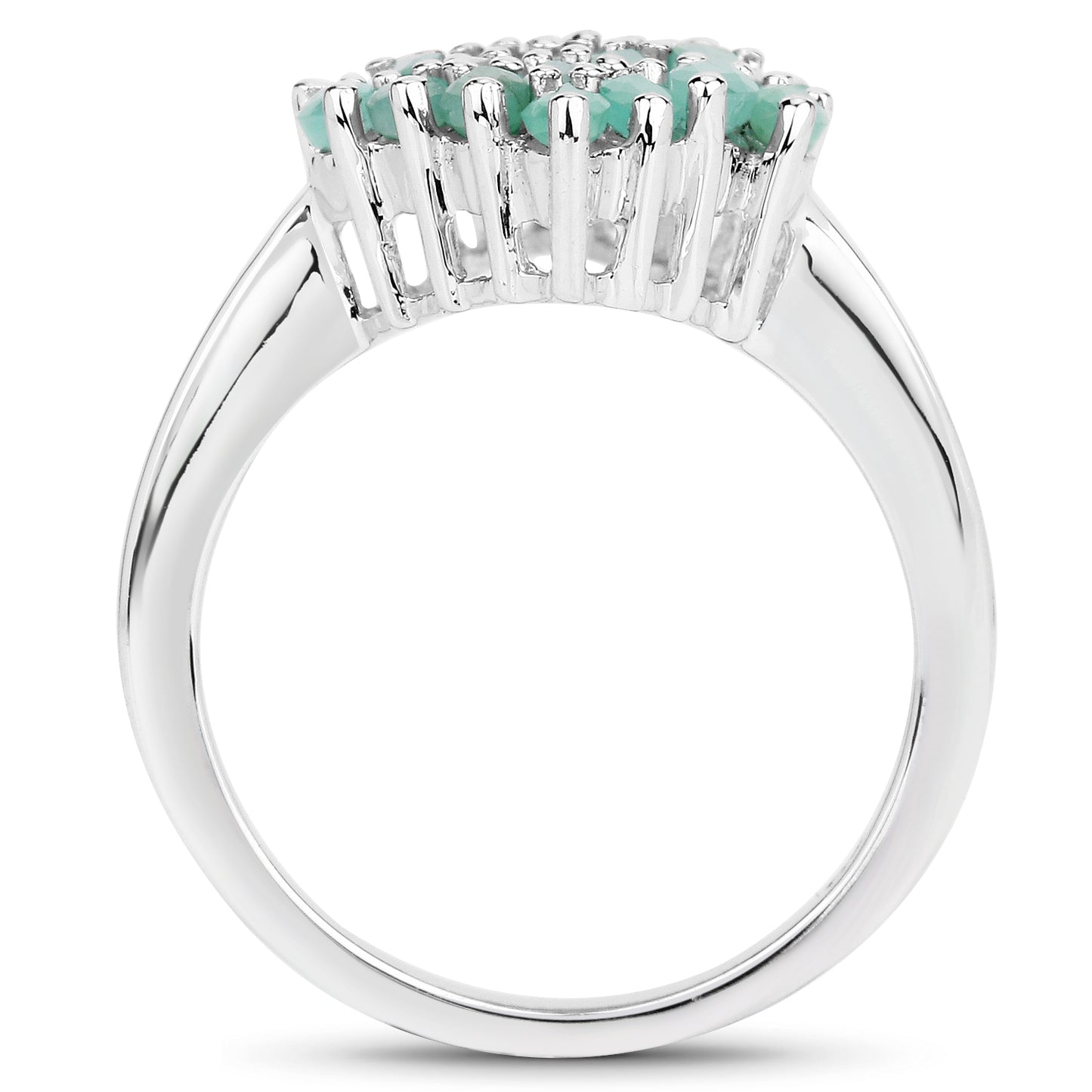 Genuine Emerald Sterling Silver Cluster Ring