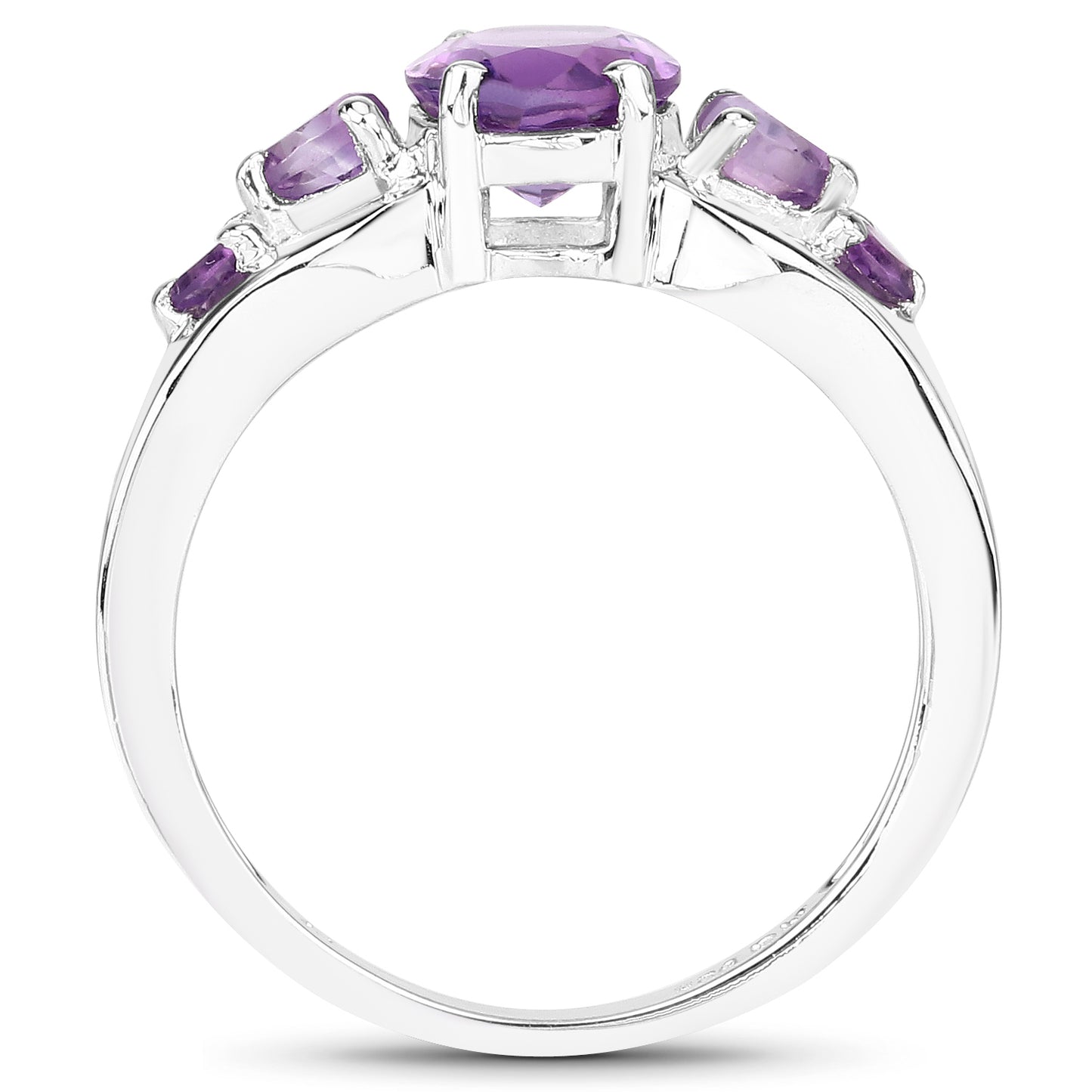 Genuine Amethyst Sterling Silver Graduated Ring