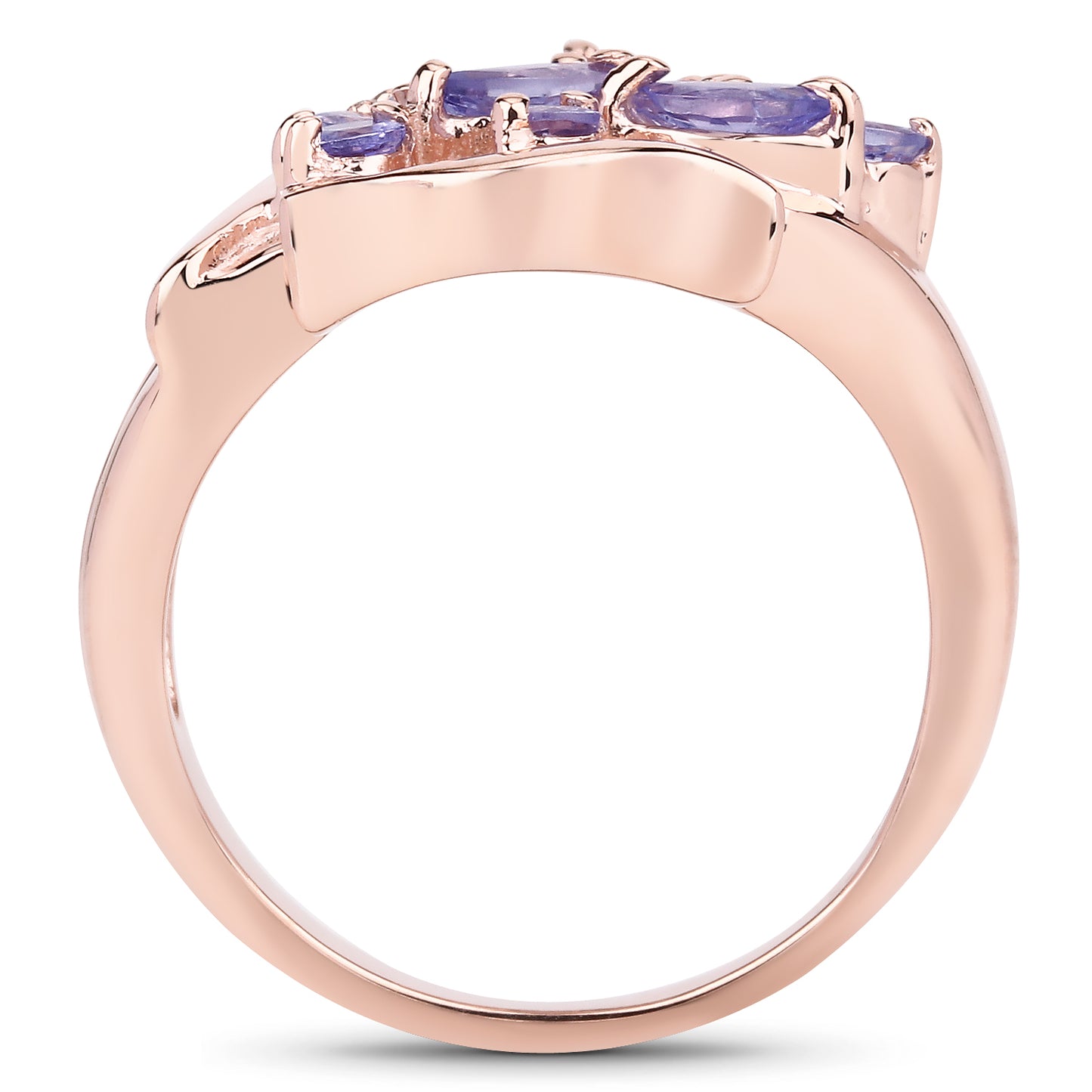 Genuine 14K Rose Gold Plated Tanzanite Multi-Cut Gemstones Cluster Ring in Sterling Silver
