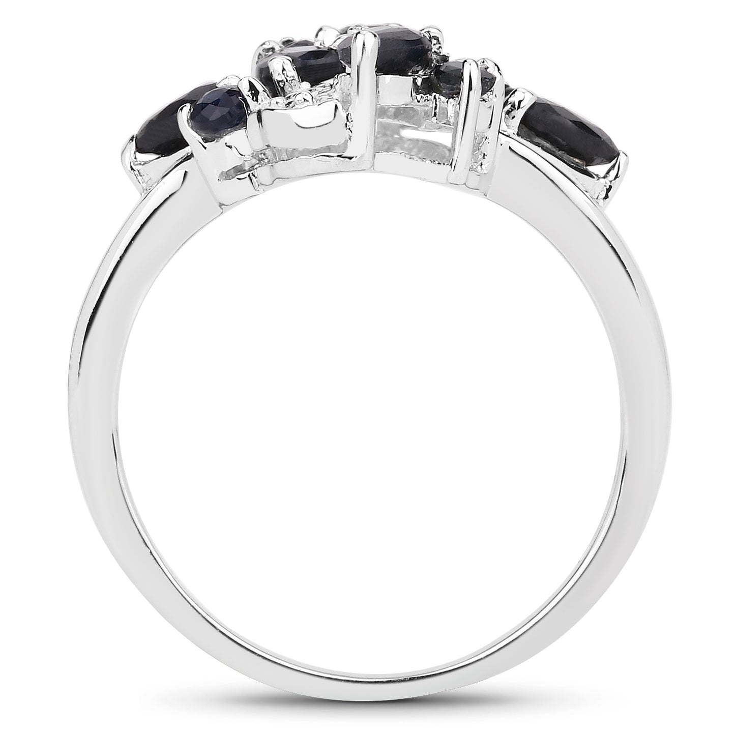 Genuine Black Sapphire and White Topaz Sterling Silver Cluster Ring