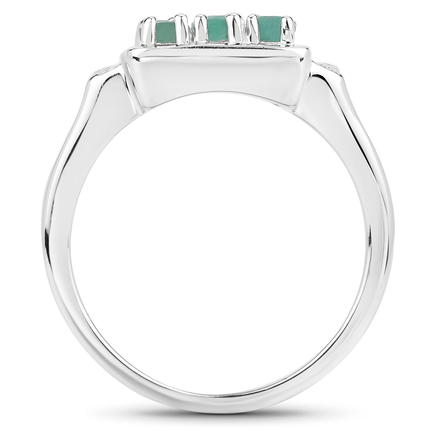 Genuine Emerald and White Diamond Sterling Silver Cluster Ring