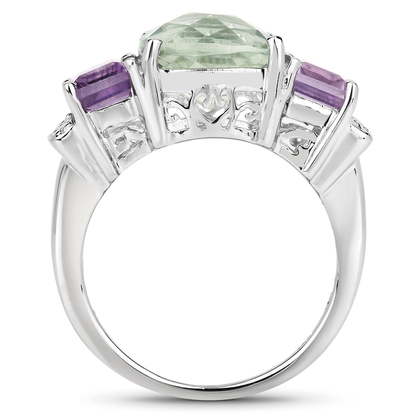 Genuine Green Amethyst Sterling Silver 3-Stone Graduated Ring