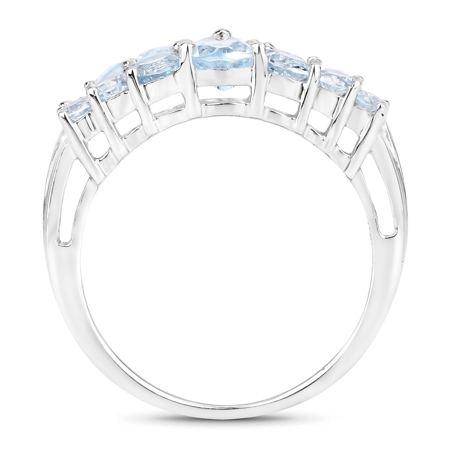 Genuine Aquamarine and White Diamond Band Ring in Sterling Silver