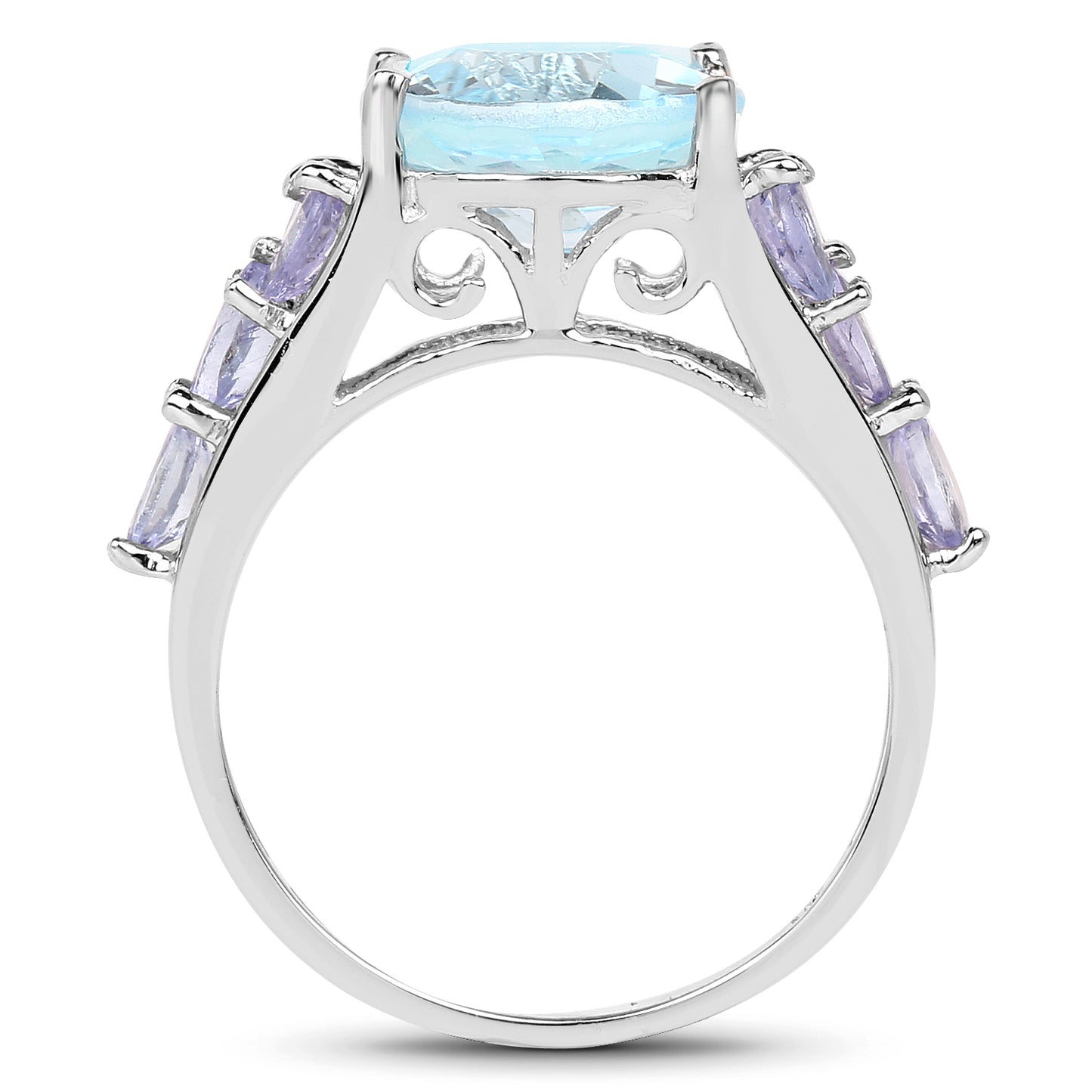 Genuine Blue Topaz and Tanzanite Sterling Silver Bridge Ring