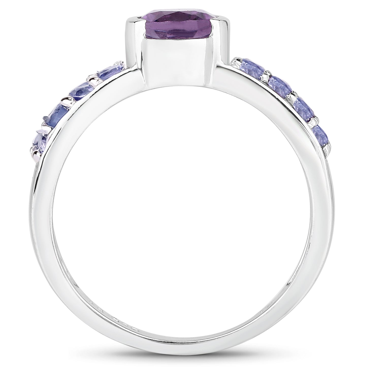 Genuine Amethyst and Tanzanite Bridge Ring in Sterling Silver