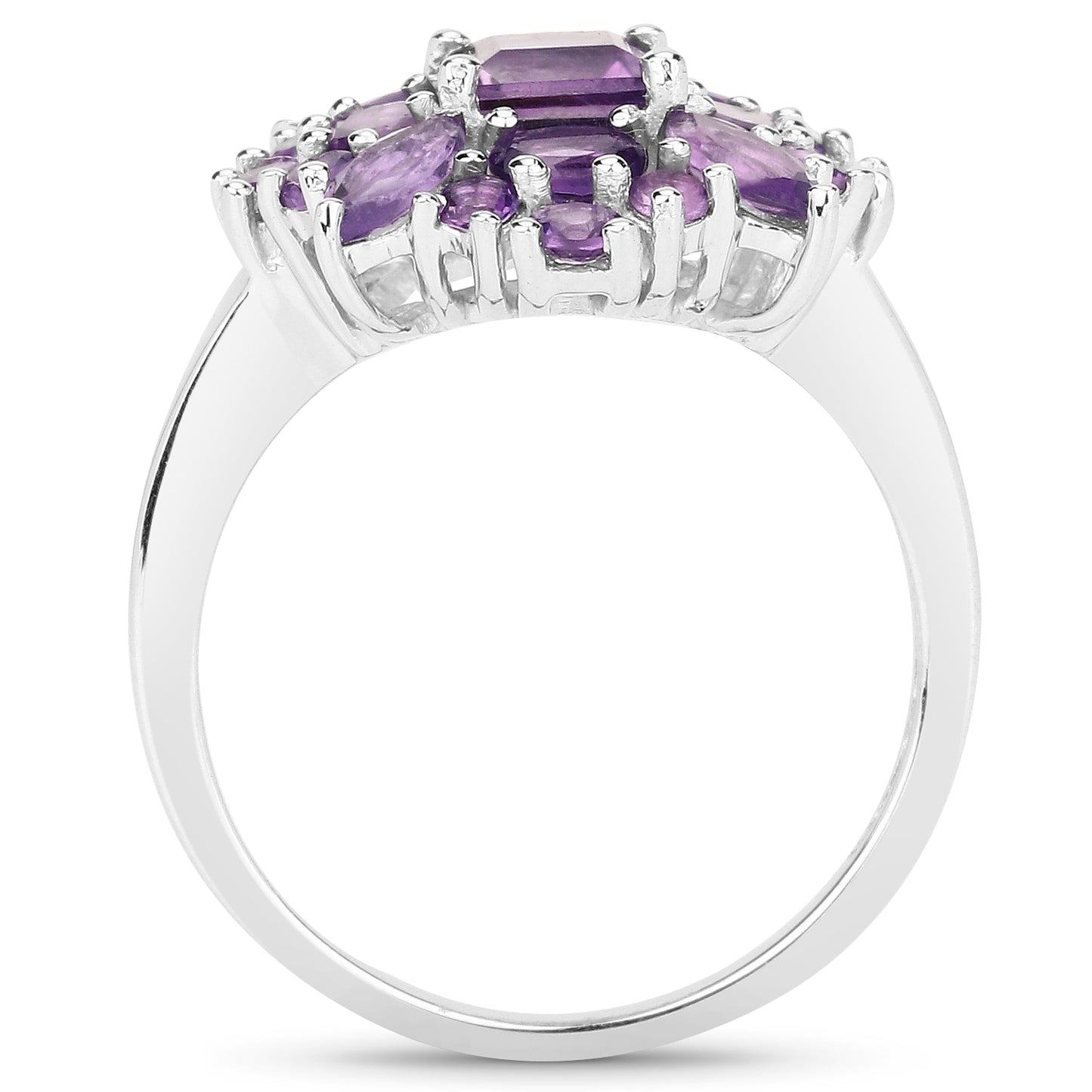 Genuine Amethyst Floral Cluster Ring in Sterling Silver