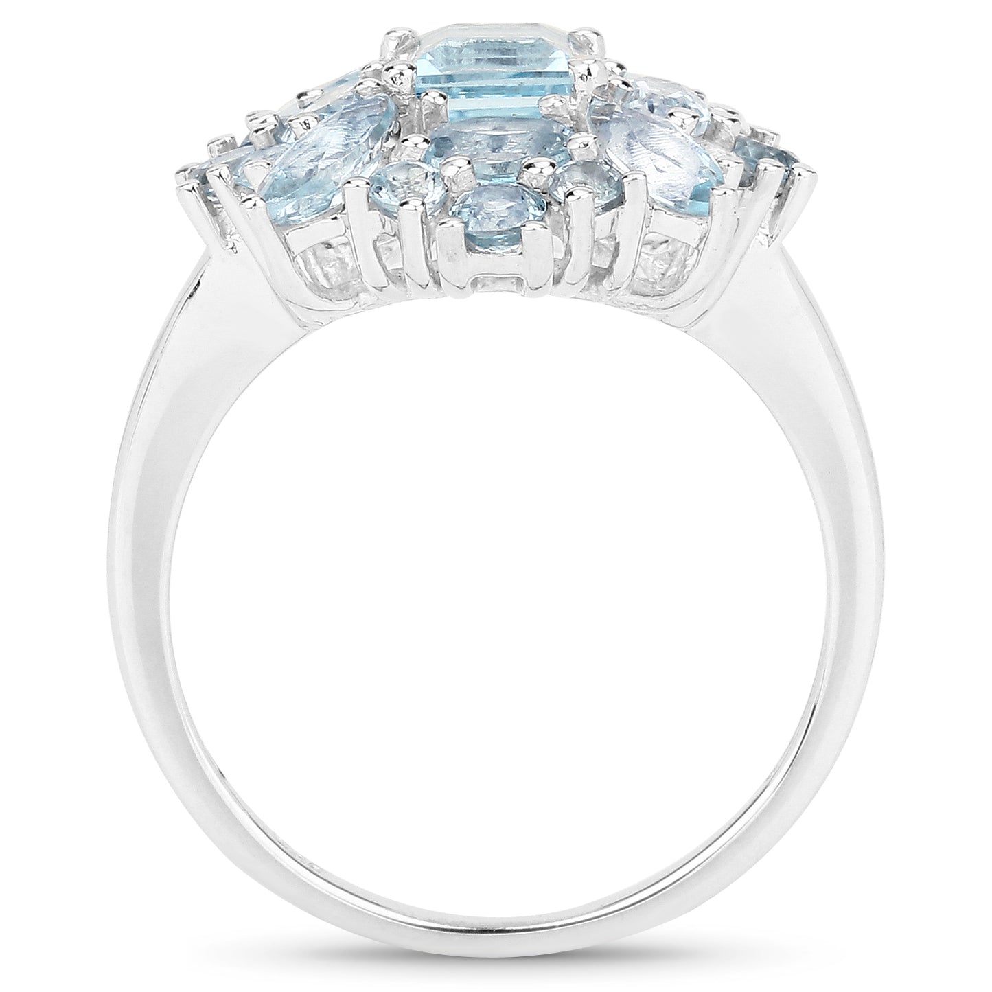 Genuine Blue Topaz Floral Cluster Ring in Sterling Silver